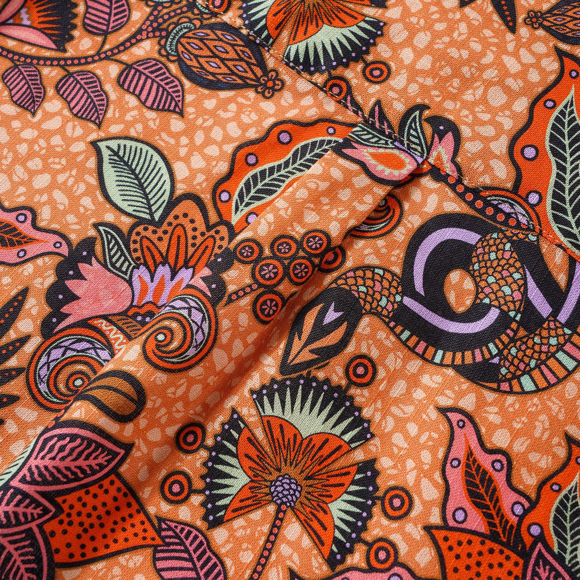 Men's Hawaiian Shirt Long Sleeve Button-down 100% Cotton Black Aloha Chameleon Ankara