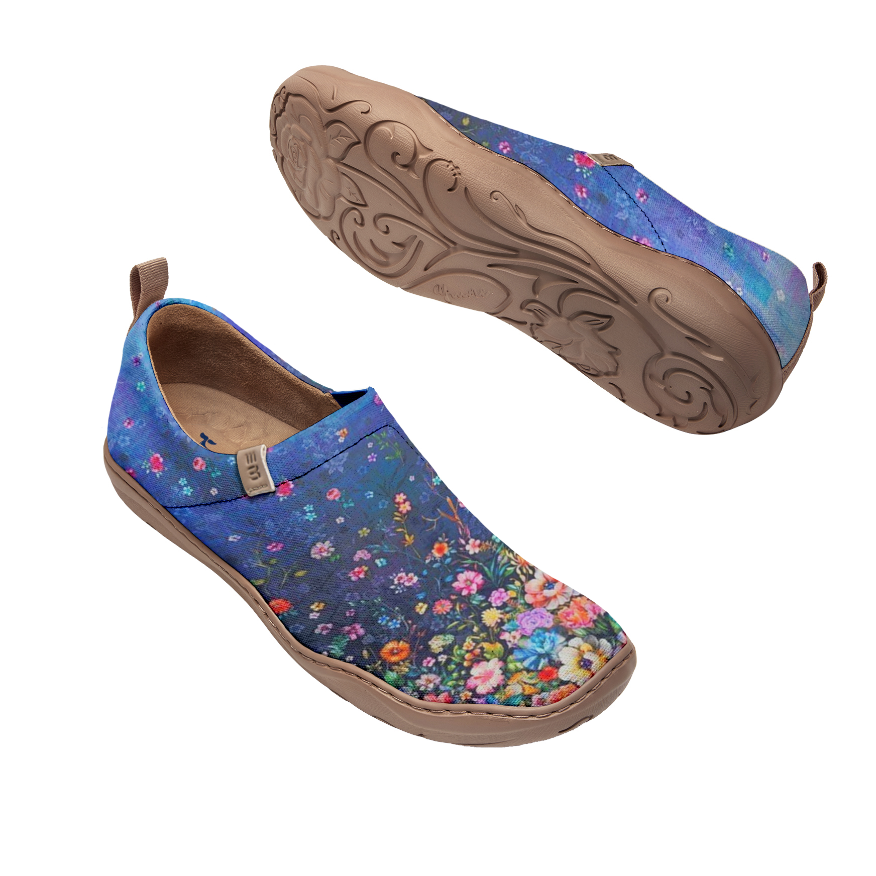 Yiume pour femmes Slip-on Spus-on décontractées Chaussures bleu marine peinte, 100% coton bleu foncé fleuri