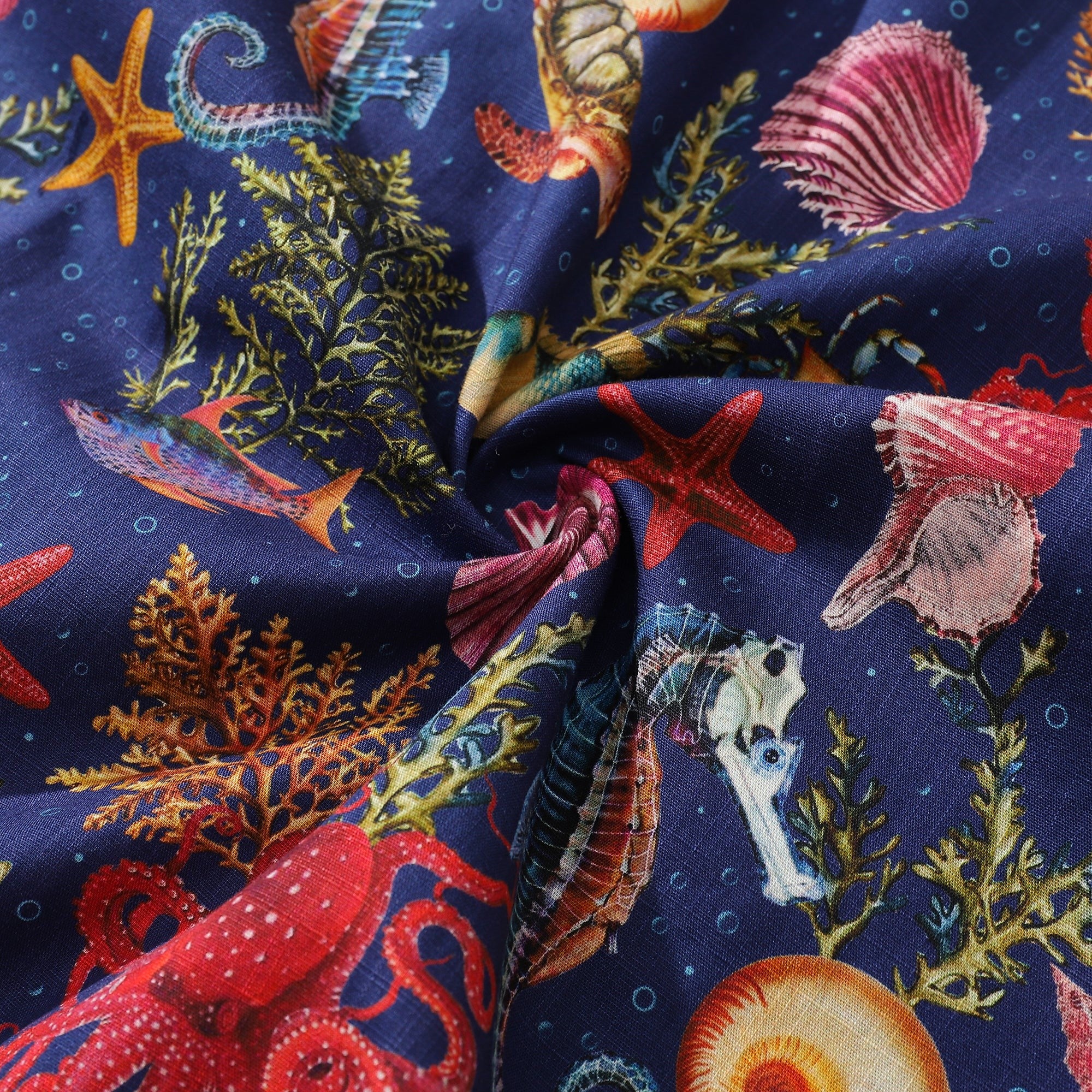 Dark Blue Fish Shirt Men's Marine Life Hawaiian Shirt Button-down Cotton Shirt Marine Life (dark Blue)