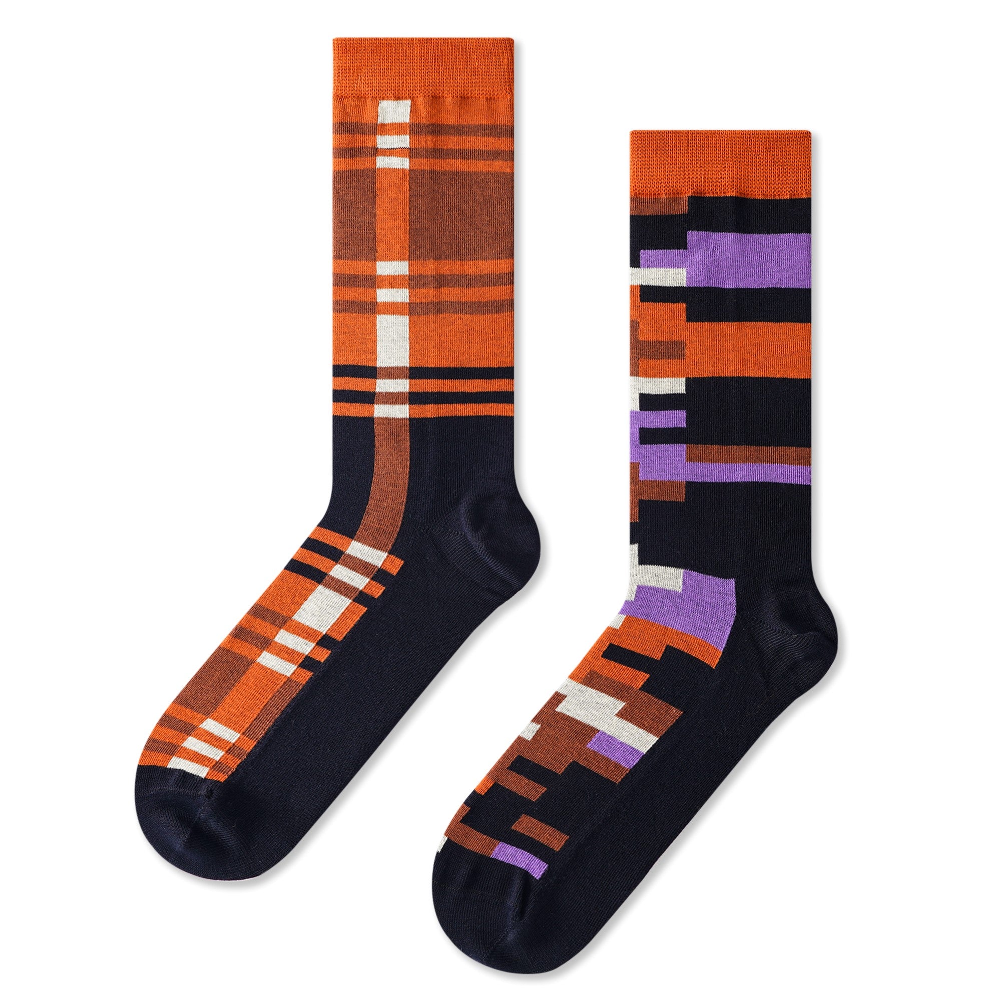 Women's Mismatched Crew Socks Colorblock – Orange, Navy & Purple