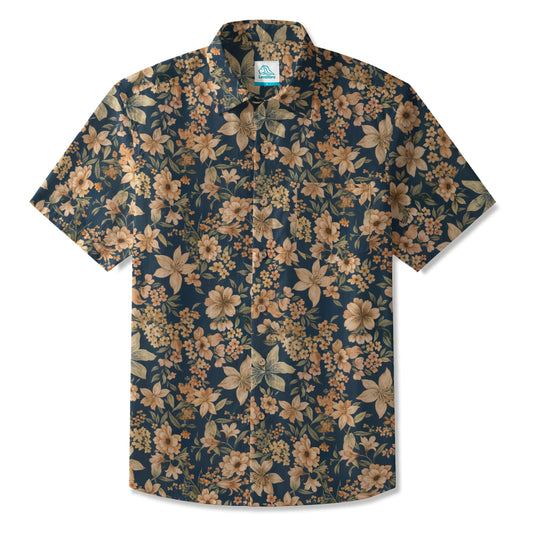 LeosWare® Men's Hawaiian Shirt Short Sleeve Button-up 100% Cotton Green Aloha Classic Dark Garden
