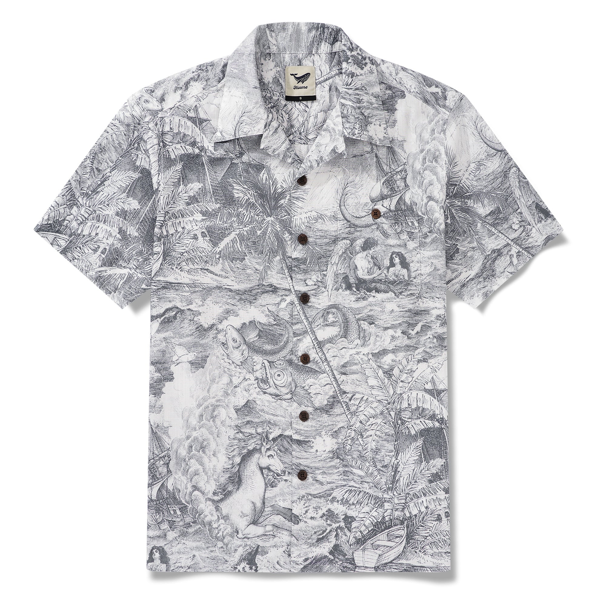 Collier de camp à manches courtes à manches courtes pour hommes 100% coton gris océan spirituel