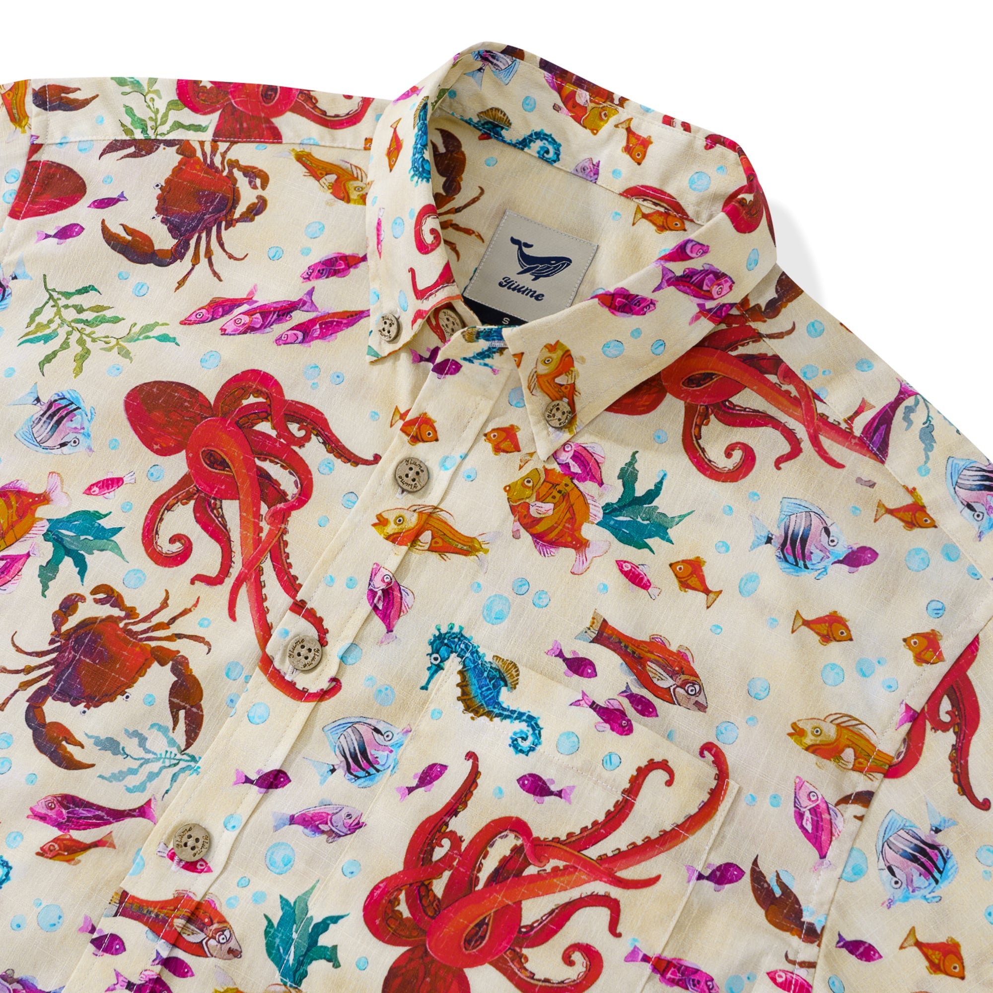 Chemise hawaïenne pour hommes marins à l'écologie chemise boutonnée à manches courtes à manches 100% coton