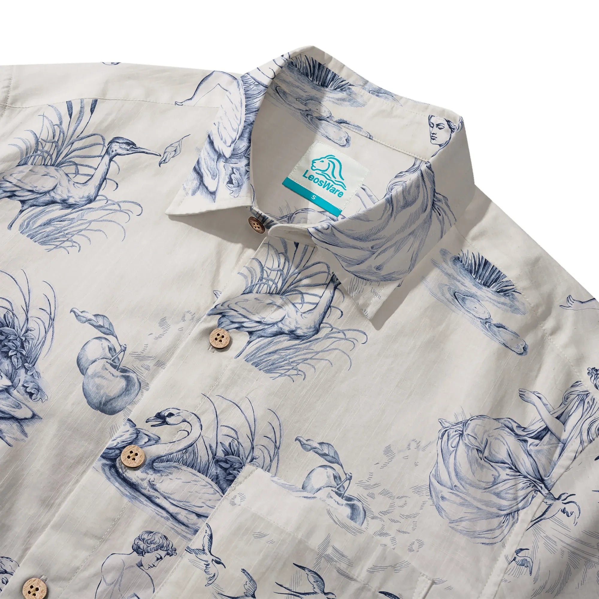Blue Hawaiian shirt, mythical design, men's fashion