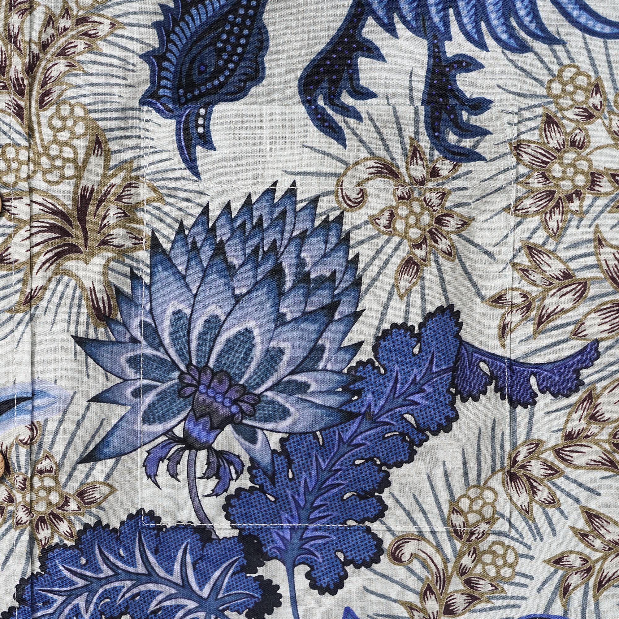 Herren-Hawaiian-Hemd Kurzärmel Button 100% Baumwollblau Aloha Blue Blumen Phoenix