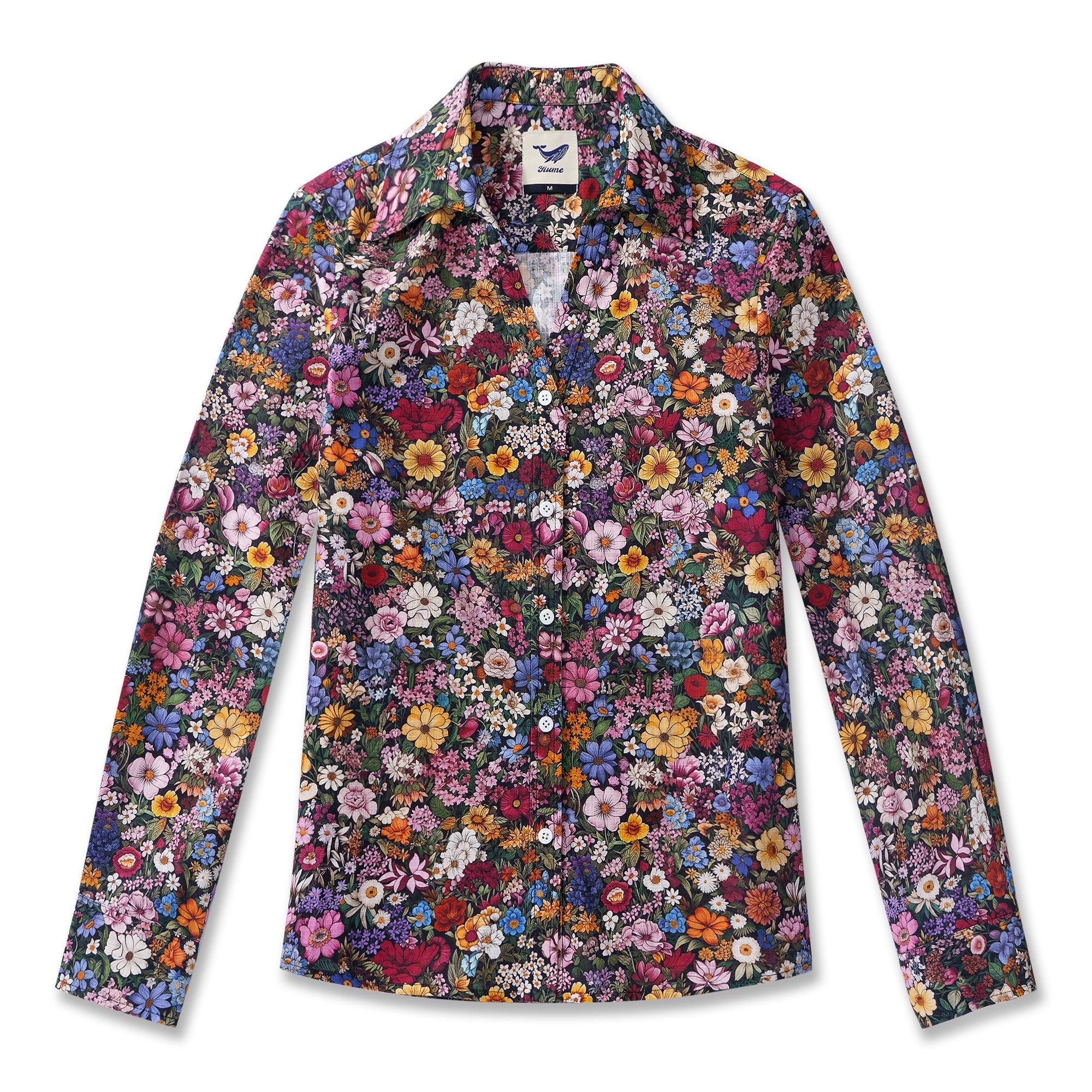 Amidst the Blooms 100% Cotton Women's Long Sleeve V-neck Shirt Blue Aloha Hawaiian Amidst The Blooms Print-mismatched