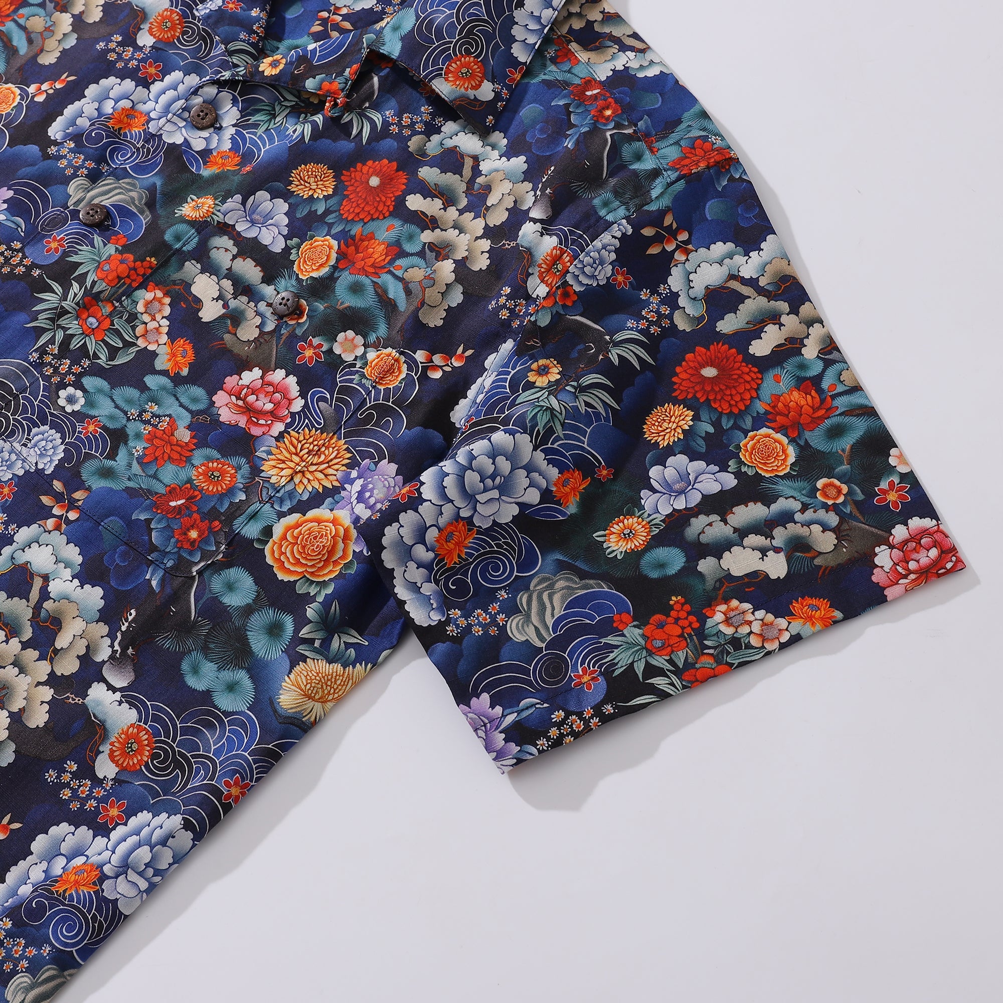 Chemise hawaïenne Ukiyo-e pour hommes, chemise à fleurs orientales, col camp, 100 % coton