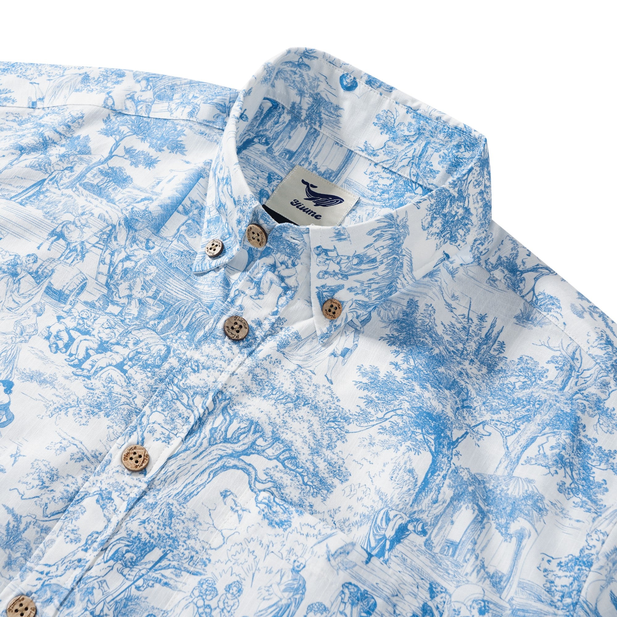 Herren Hochzeitsgasthemd-Blau Blumen 100% Baumwoll Button-Down Hawaiian Shirt