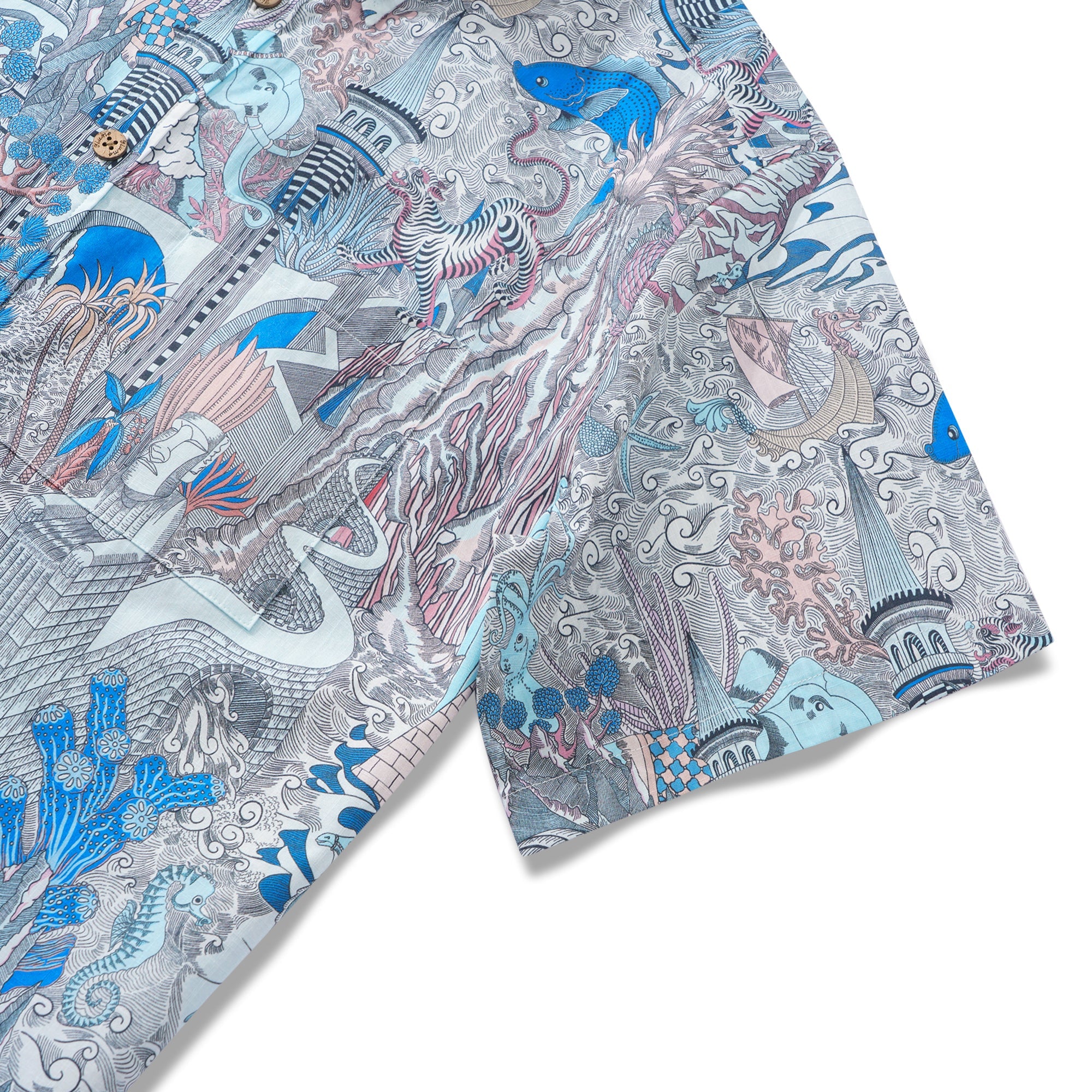 メンズアロハシャツ半袖ボタン100%コットンブルーAloha Cosmic Wonder