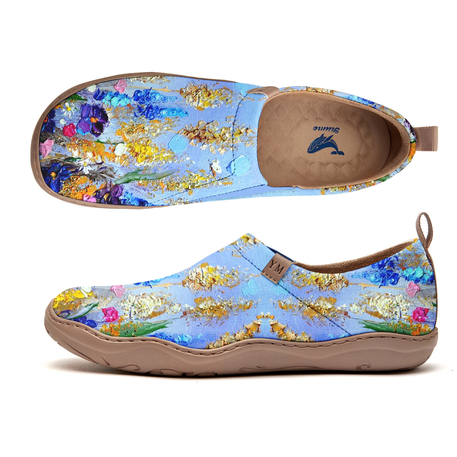 Peinture à l'huile de lavande et de fleurs, chaussures pour femmes bleues