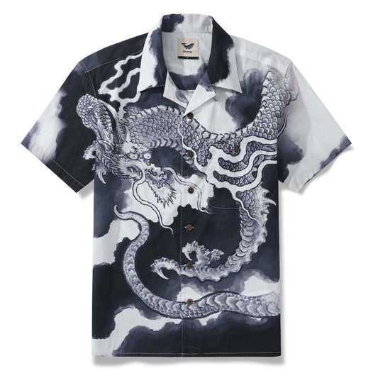 Dragon Riding the Clouds art shirt by Ayang, black, short sleeve