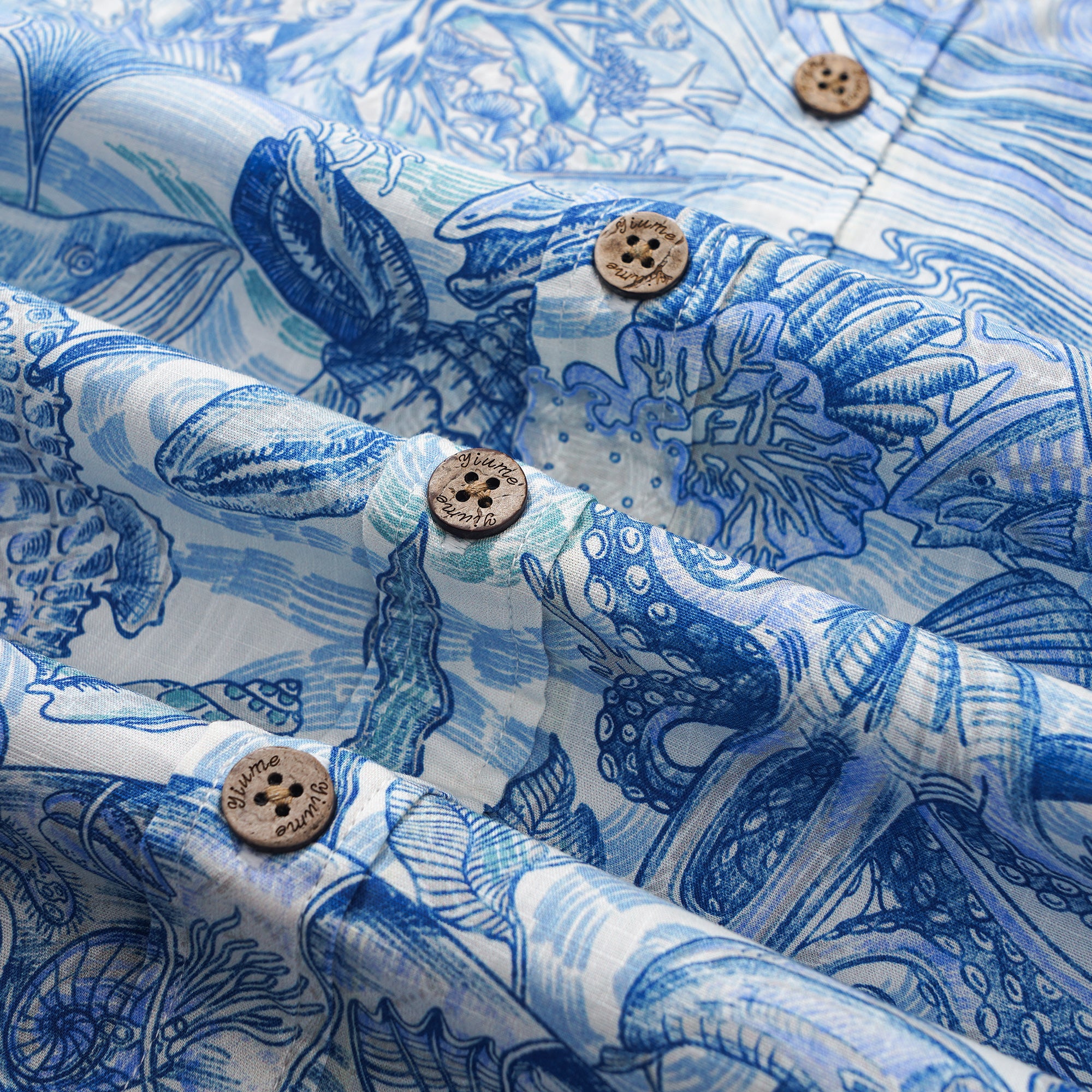 Chemise hawaïenne pour homme à manches courtes, boutonnée, 100 % coton, bleue, Aloha Rêve de l'Océan