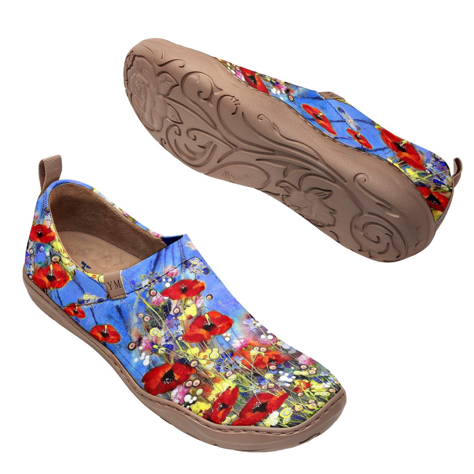 Yiume Women's Art Slip-On Casual Canvas Shoes Wildflower Whisper Blue Painted,100% Cotton Blue Bloom Shoes