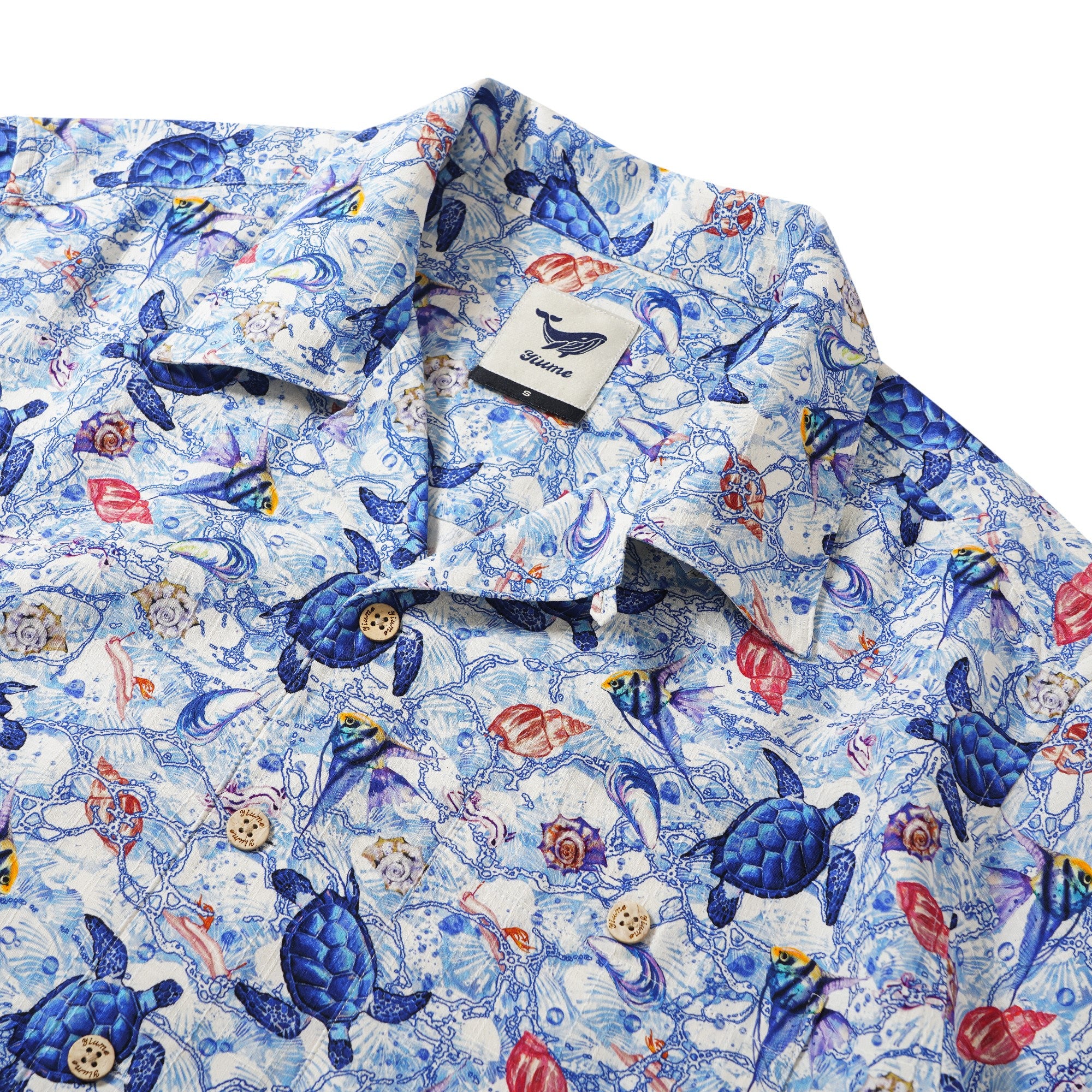 Men's Hawaiian Shirt Short Sleeve Camp Collar 100% Silk Blue Aloha A Sea Turtle's Odyssey