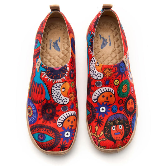 Women's slip-on shoes with abstract art design, purple
