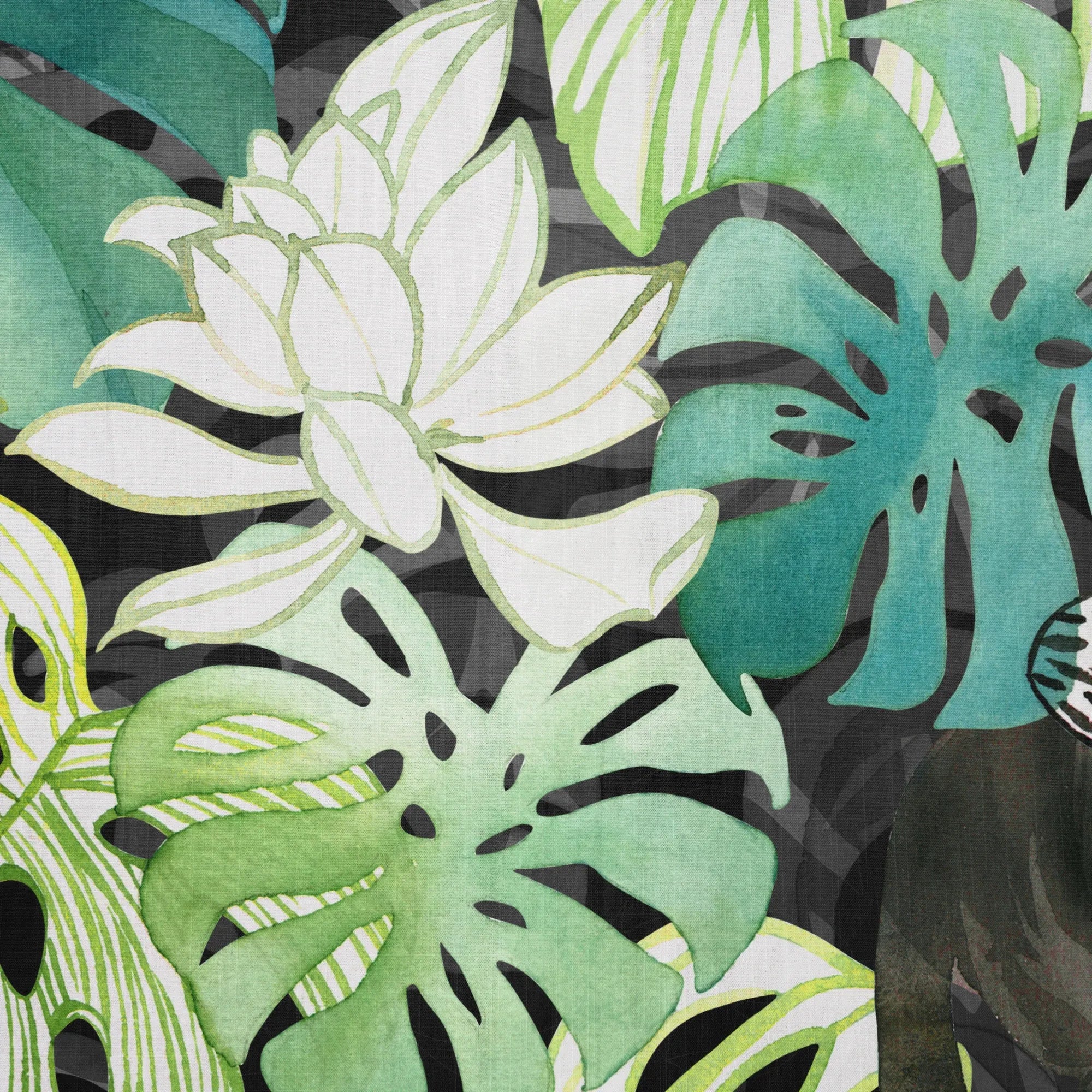 Button-up shirt with tropical kitty paradise design