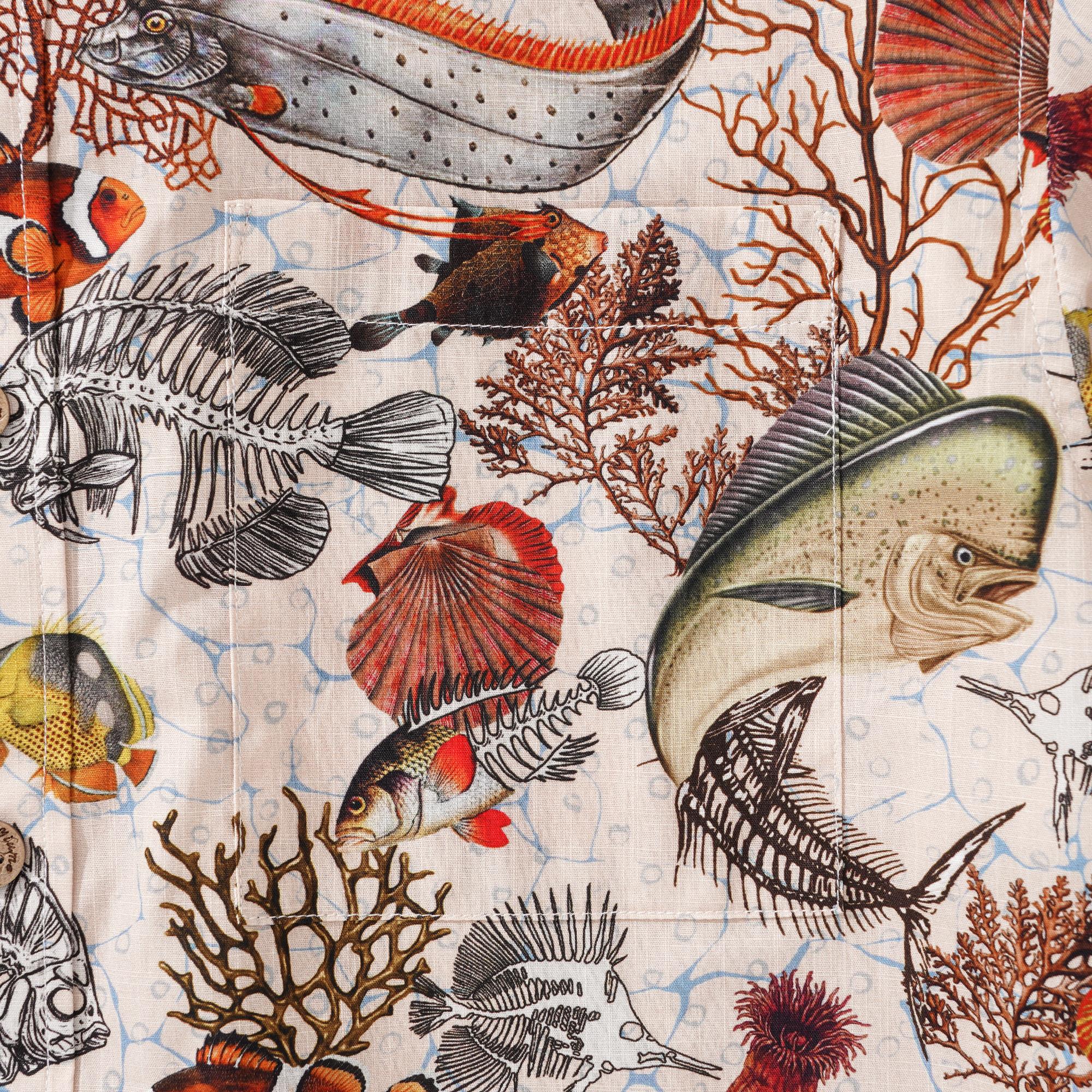 Herren-Hawaiian-Hemd Kurzärmel Button Down 100% Baumwolle gelbe Aloha King Makrel für nicht zu verzeichnete Freunde