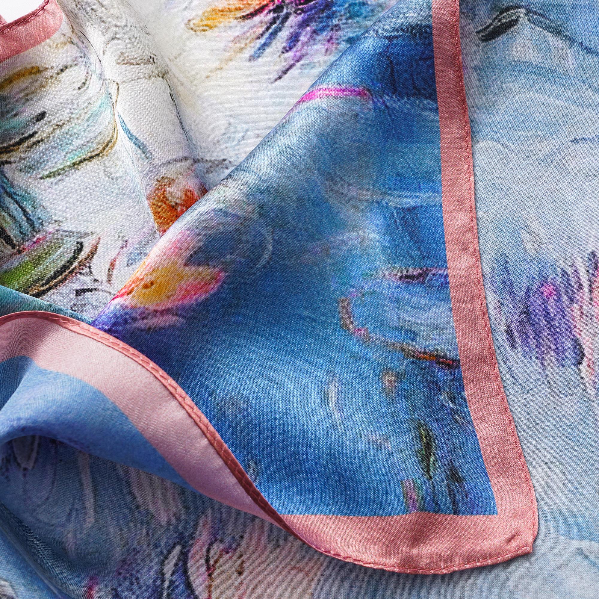 Écharpe carrée florale 100% Mulberry Silk Luminous Lys Liles Luminous Water Lylies 100% Silk 53 * 53 cm