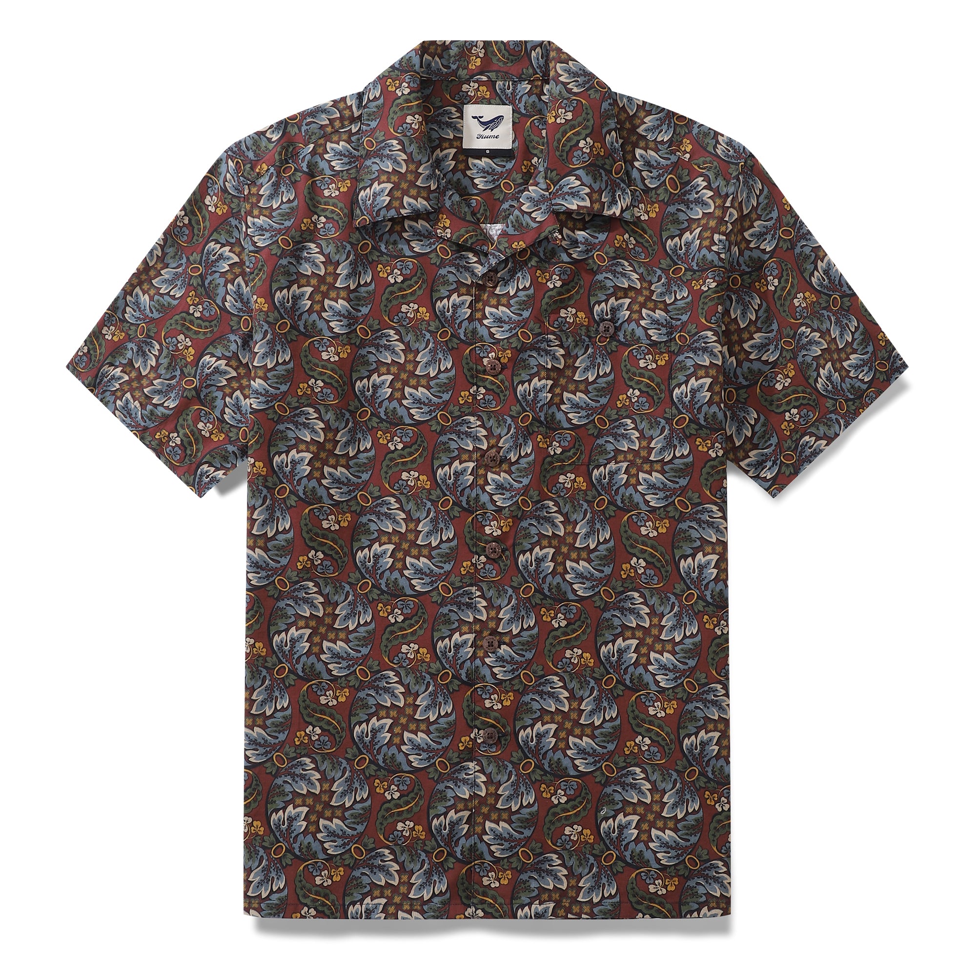 Vintage Hawaiian Shirt For Men Vibrant Cycle Morris Shirt Camp Collar 100% Cotton