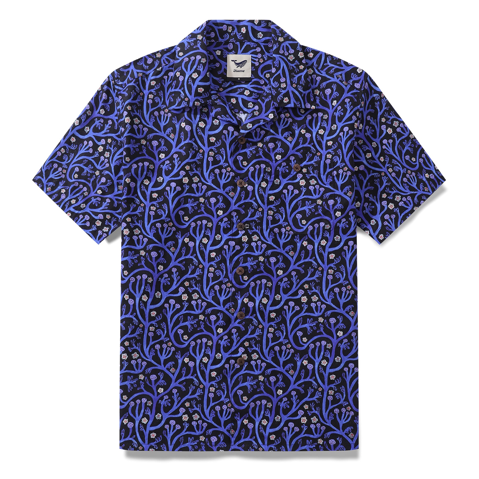 Camisa hawaiana vintage de los años 60 para hombre Camisa de jardín de medianoche Cuello de campamento 100% algodón