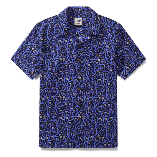1960s Vintage Hawaiian Shirt For Men Midnight Garden Shirt Camp Collar 100% Cotton