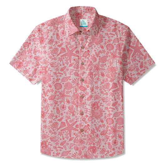 Soft Pink Ocean Doodle Men's Hawaiian Shirt, front view