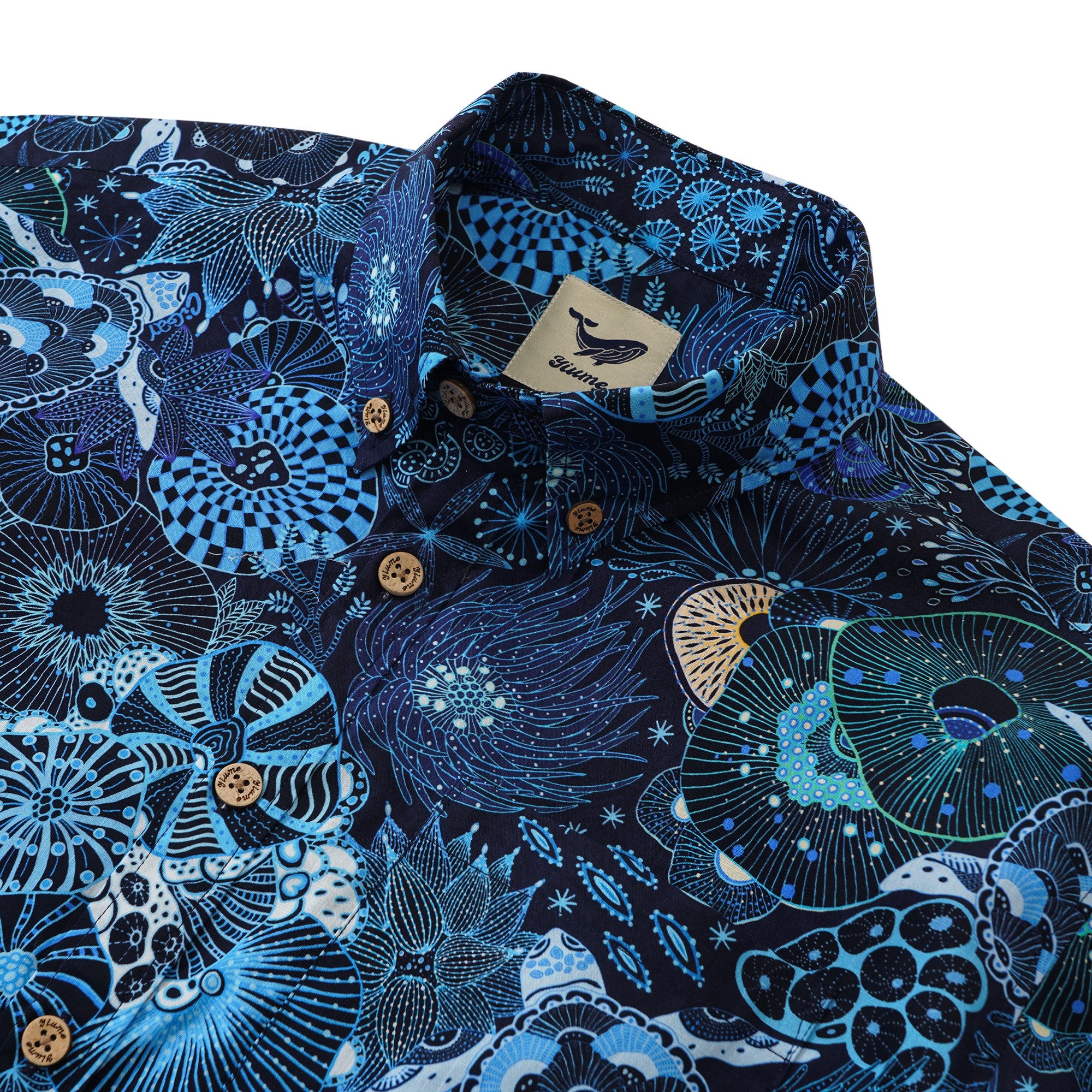 Yiume Sea Turtle Hawaiian Shirt For Men 100% Cotton Blue Shirt Short Sleeve Button-down Shirt