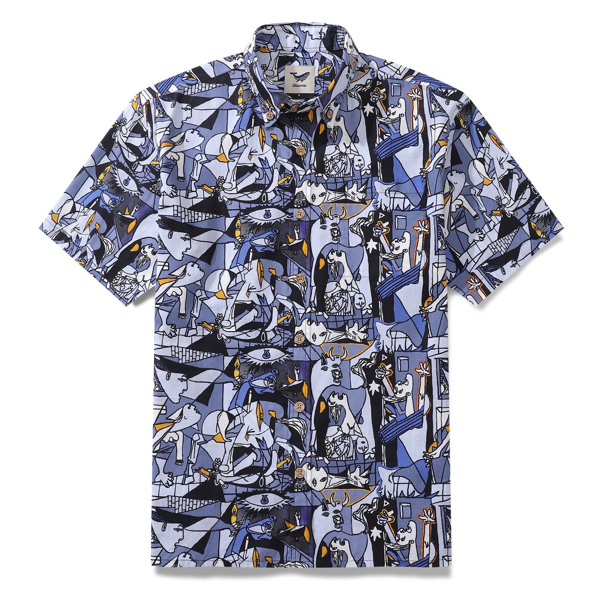 1980s Vintage Men's Hawaiian Shirt Guernica Cotton Button-down Short Sleeve Aloha Shirt