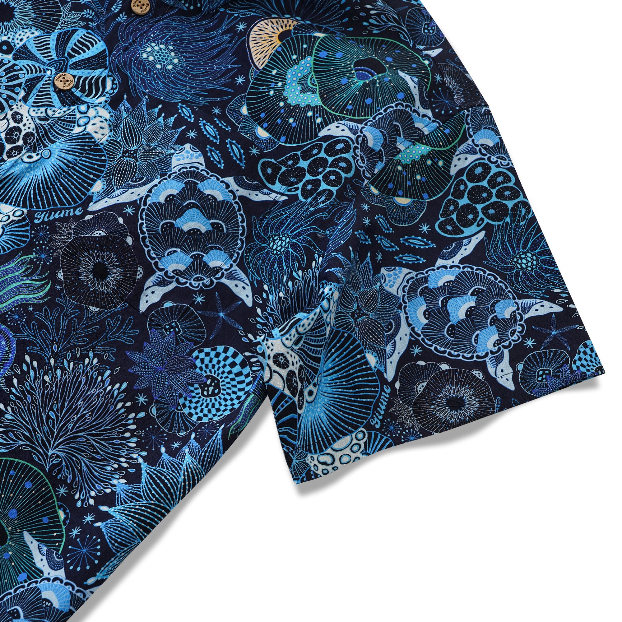 Yiume Sea Turtle Hawaiian Shirt For Men 100% Cotton Blue Shirt Short Sleeve Button-down Shirt