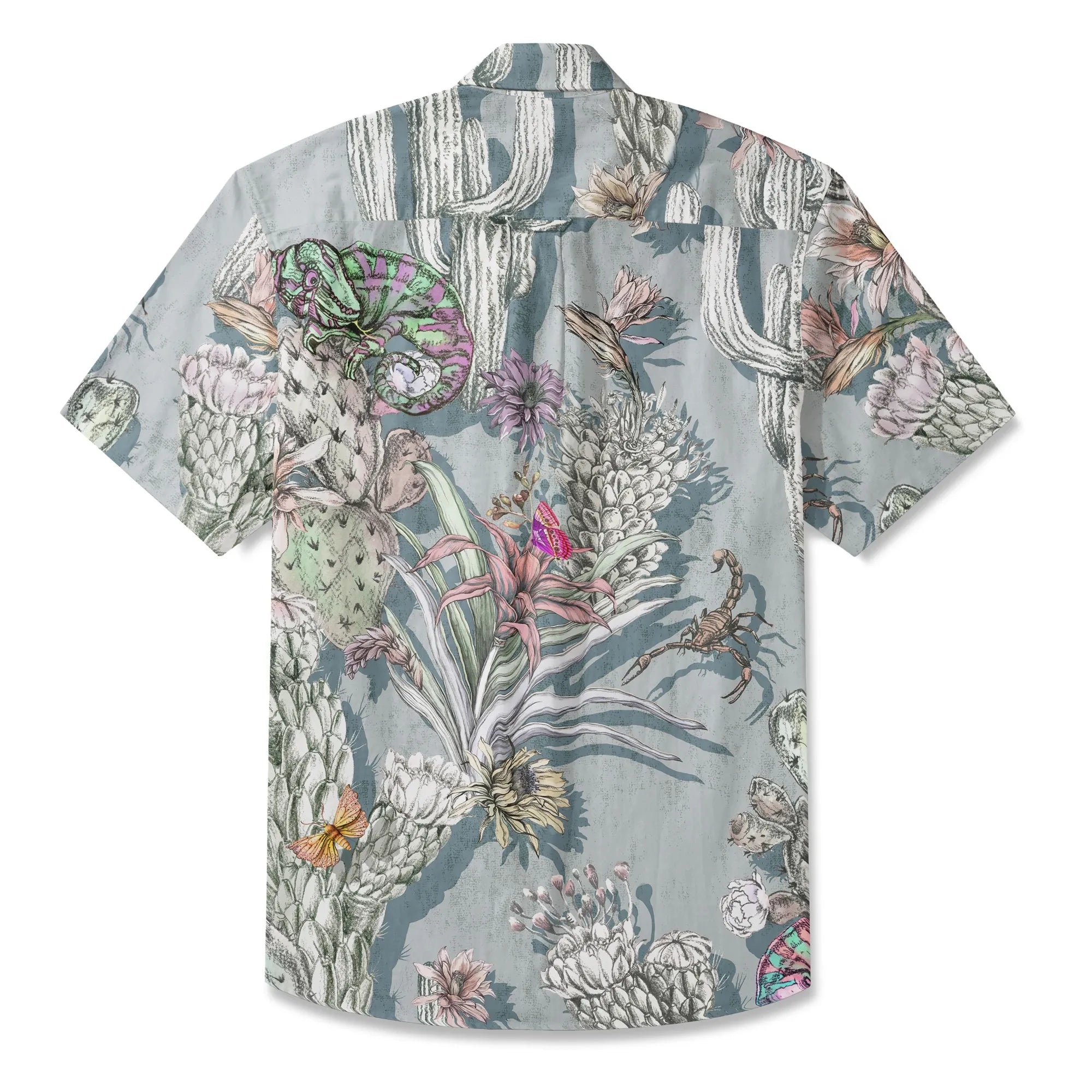 Men's Hawaiian shirt, chameleon and cactus design, cotton