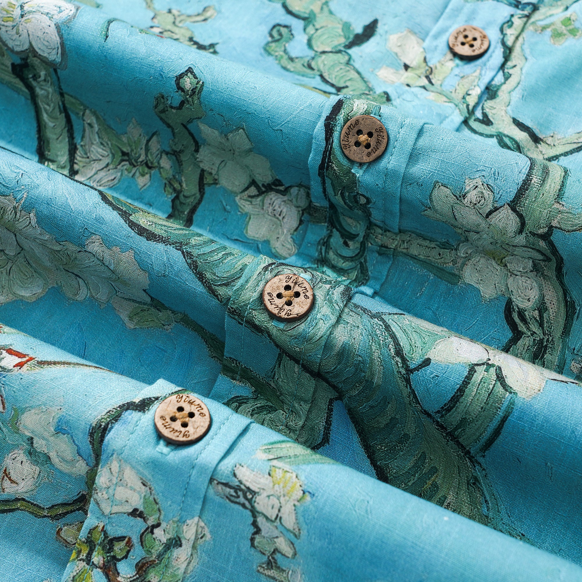 Herren Hawaii-Hemd Kurzarm Mit Knöpfen 100% Baumwolle Grün Aloha Blühende Mandel