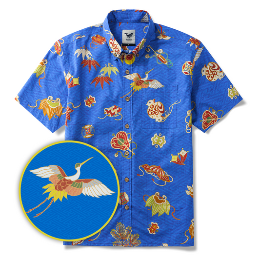 Nippon's Treasure Patterns 100% Cotton Men's Short Sleeve Button-down Shirt Aloha Hawaiian