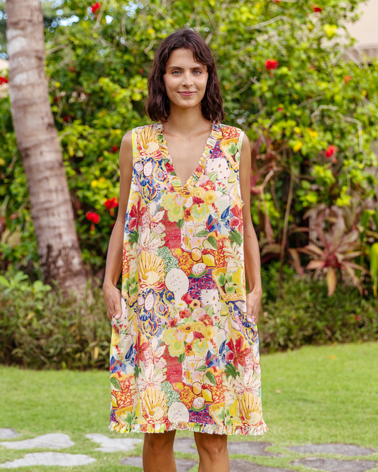 Hawaiian Dress For Women Floral and Fruity Ocean V-Neck Dress Floral And Fruity Ocean Dress