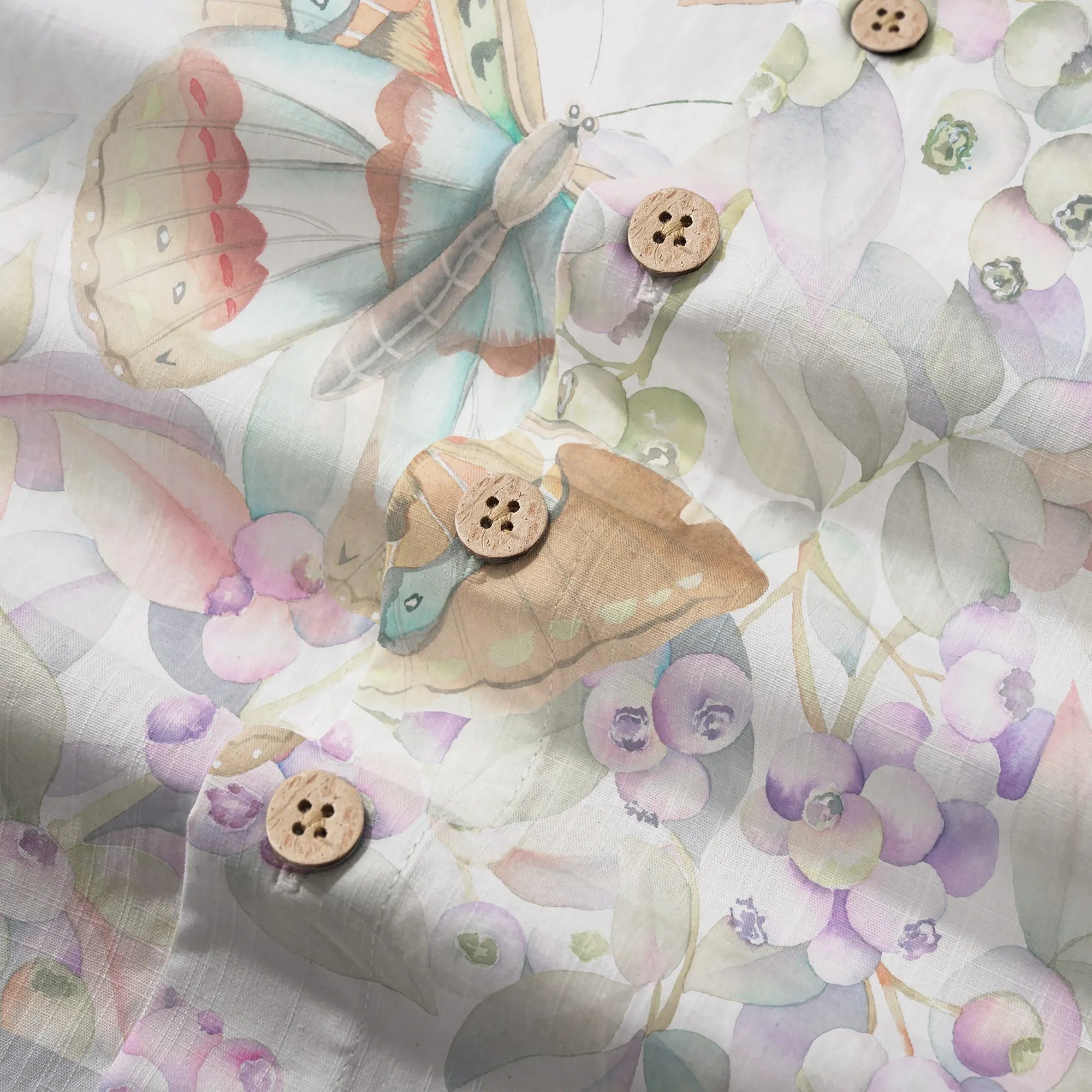 Butterflies & Berry Delight shirt, button-up collar