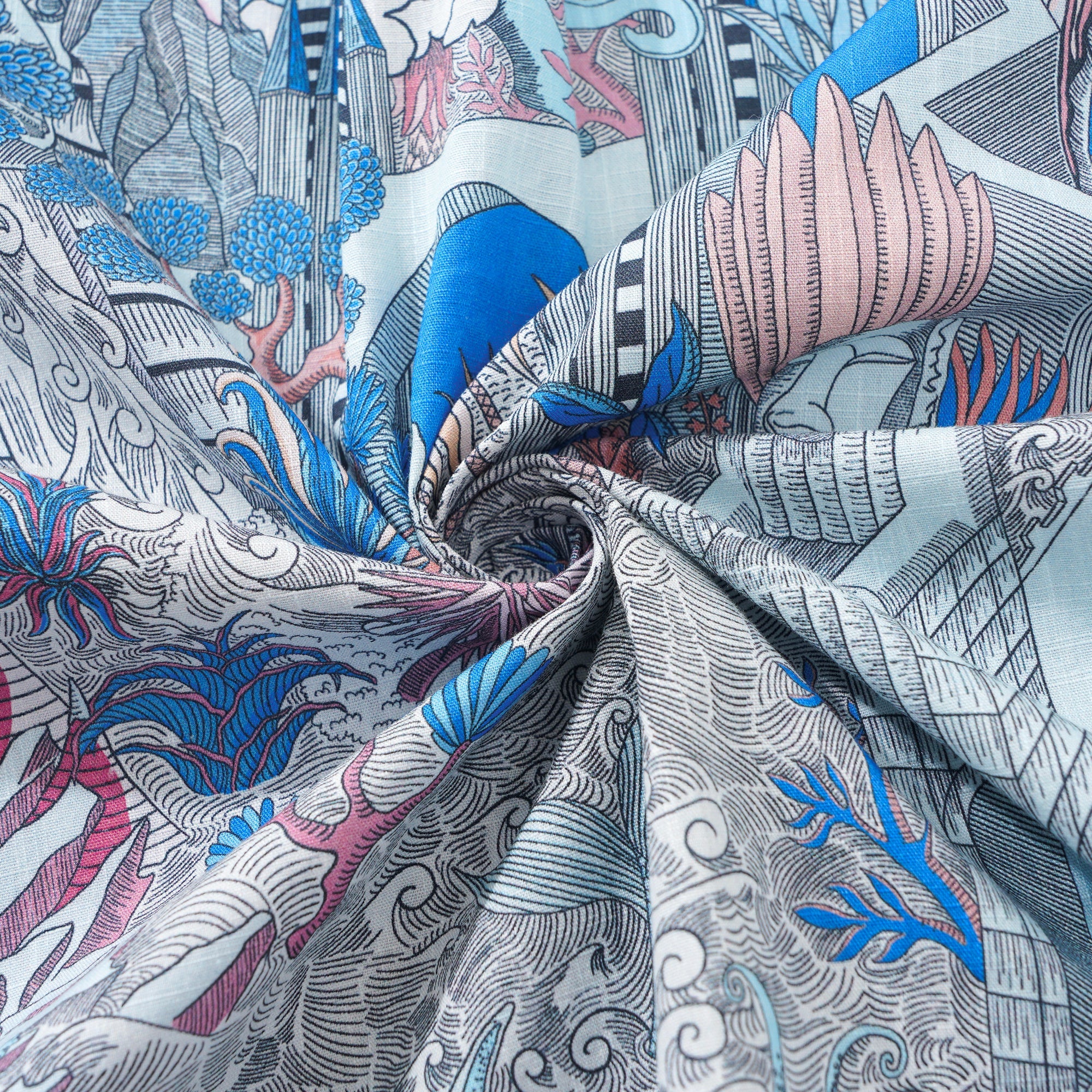 メンズアロハシャツ半袖ボタン100%コットンブルーAloha Cosmic Wonder