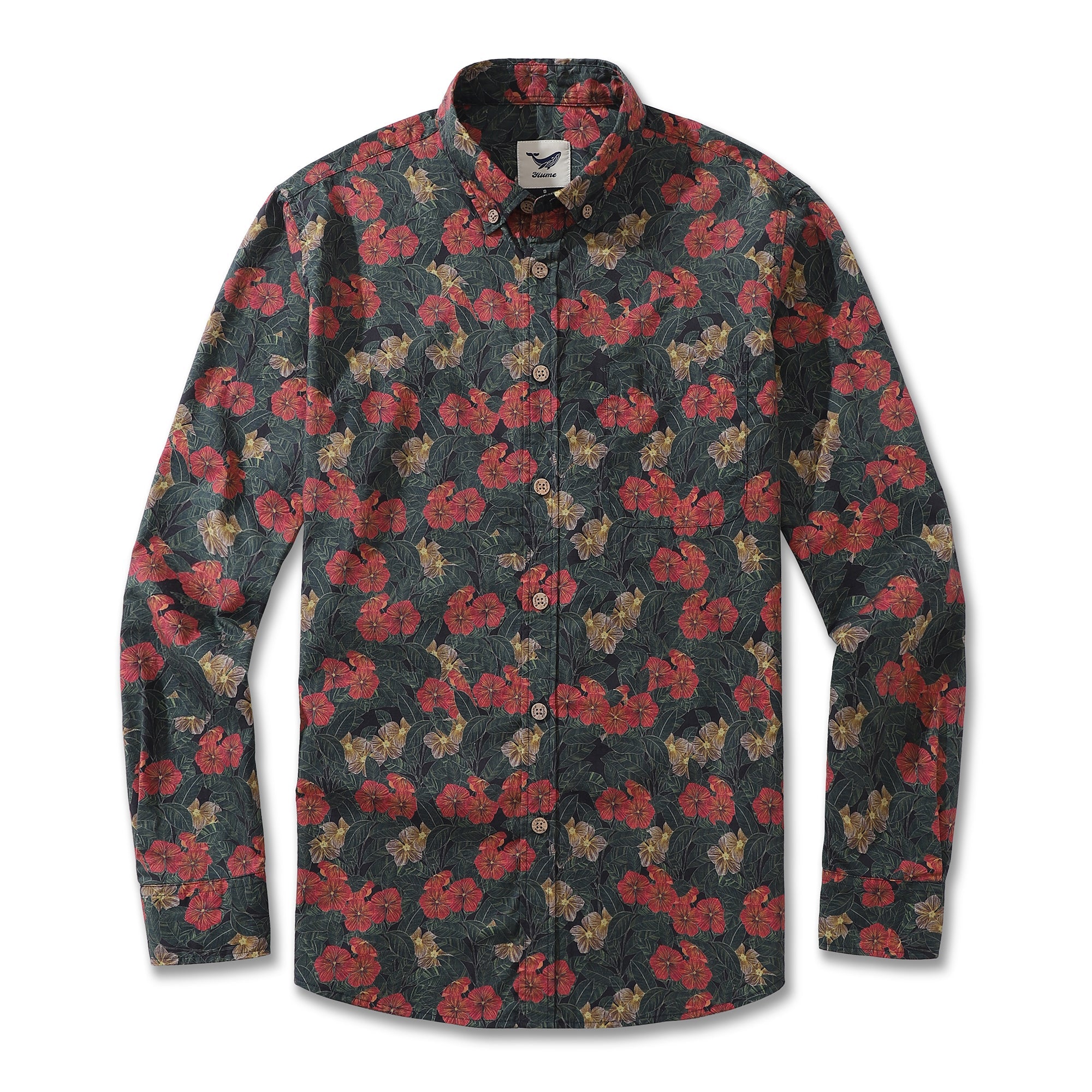 Men's Hawaiian Shirt Serenity in Bloom Print By Mahhima Bansal Cotton Button-down Long Sleeve Aloha Shirt Serenity In Bloom By Mahhima Bansal