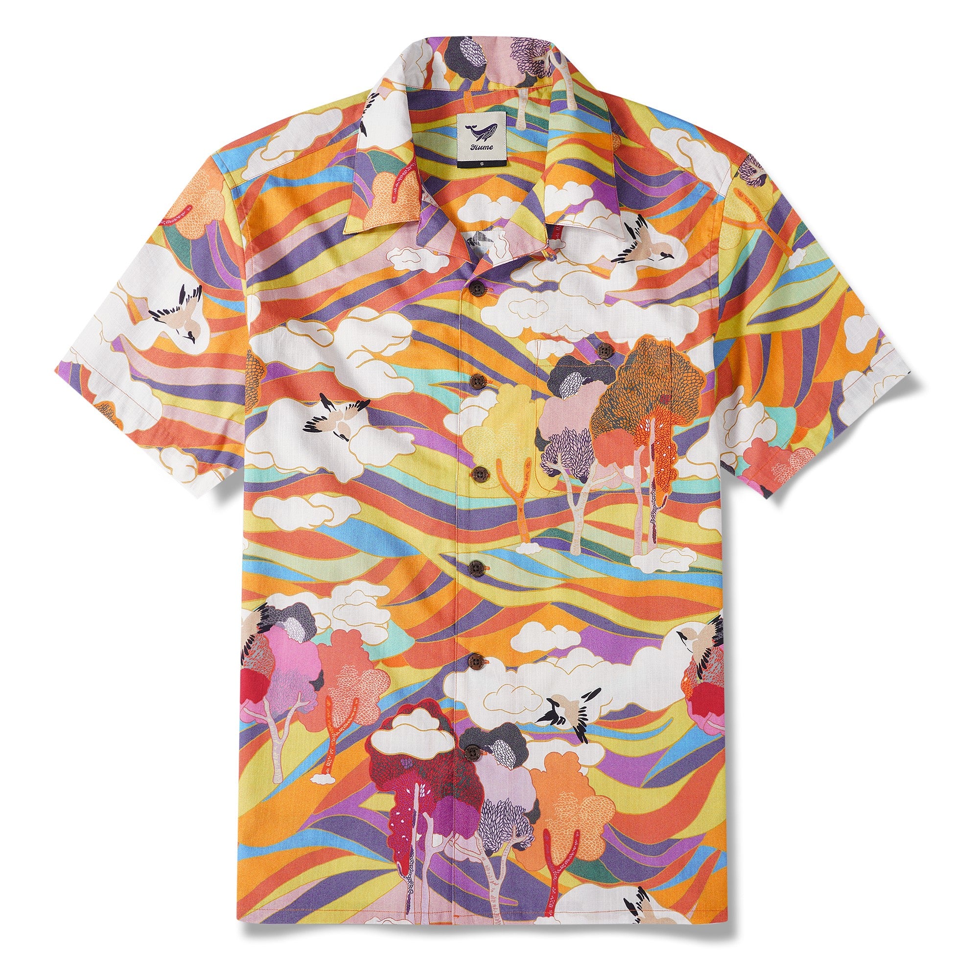 Men's Hawaiian Shirt Short Sleeve Camp Collar 100% Cotton Aloha Rainbow Mountain