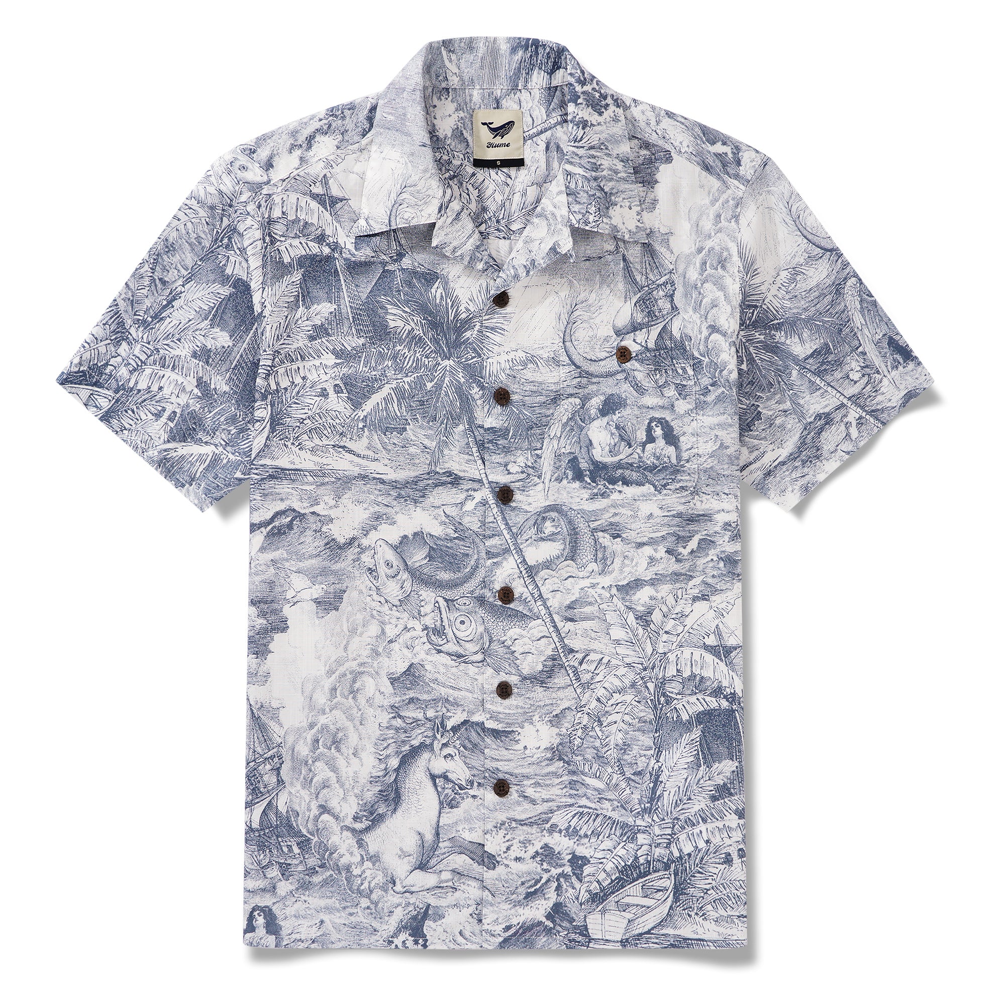 Collier Hawaiian Chemise Hawaiian Collier Camp 100% Coton Bleu Aloha Ocean Muse