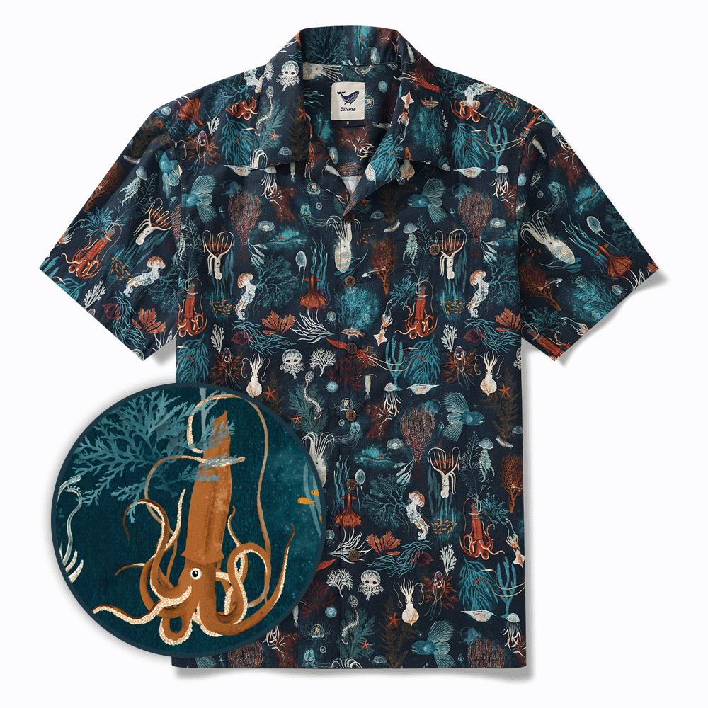 Herren -Hawaii -Hemd Kurzarm Camp Halsharmino 100% Baumwollblau Aloha Unterwasser Liebe von Kristen