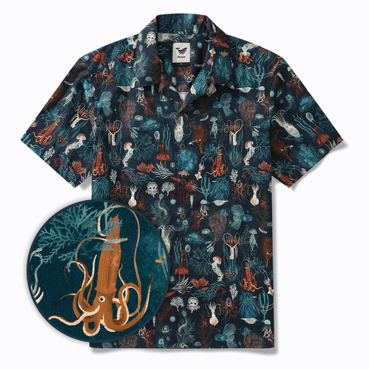 Collier de camp à manches courtes à manches courtes pour hommes 100% Coton Blue Aloha sous-marin Amour par Kristen