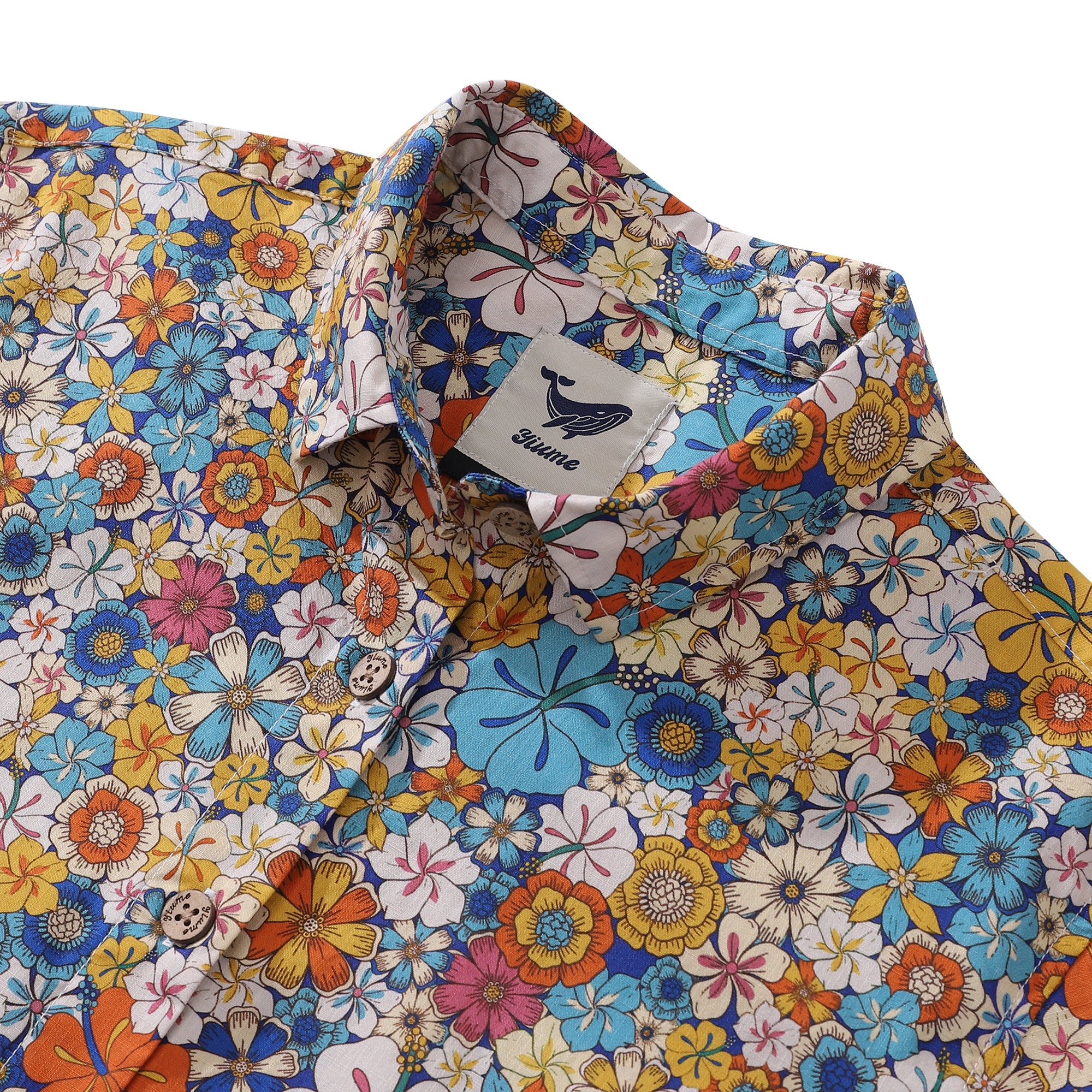 Women's Hawaiian Shirt Hibiscus Print Cotton Button-up Short Sleeve