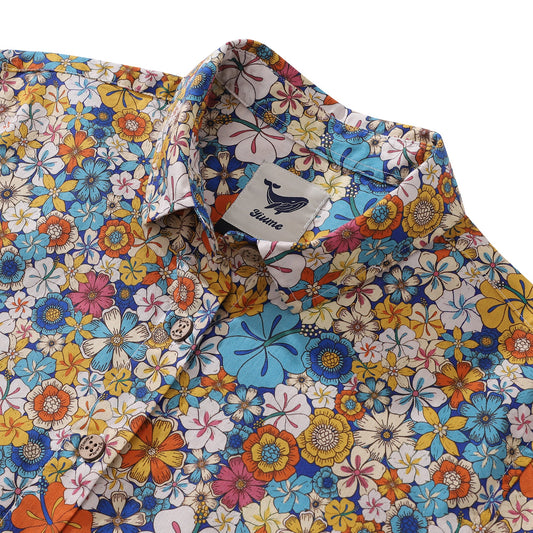 Women's Hawaiian Shirt Hibiscus Print Cotton Button-up Short Sleeve