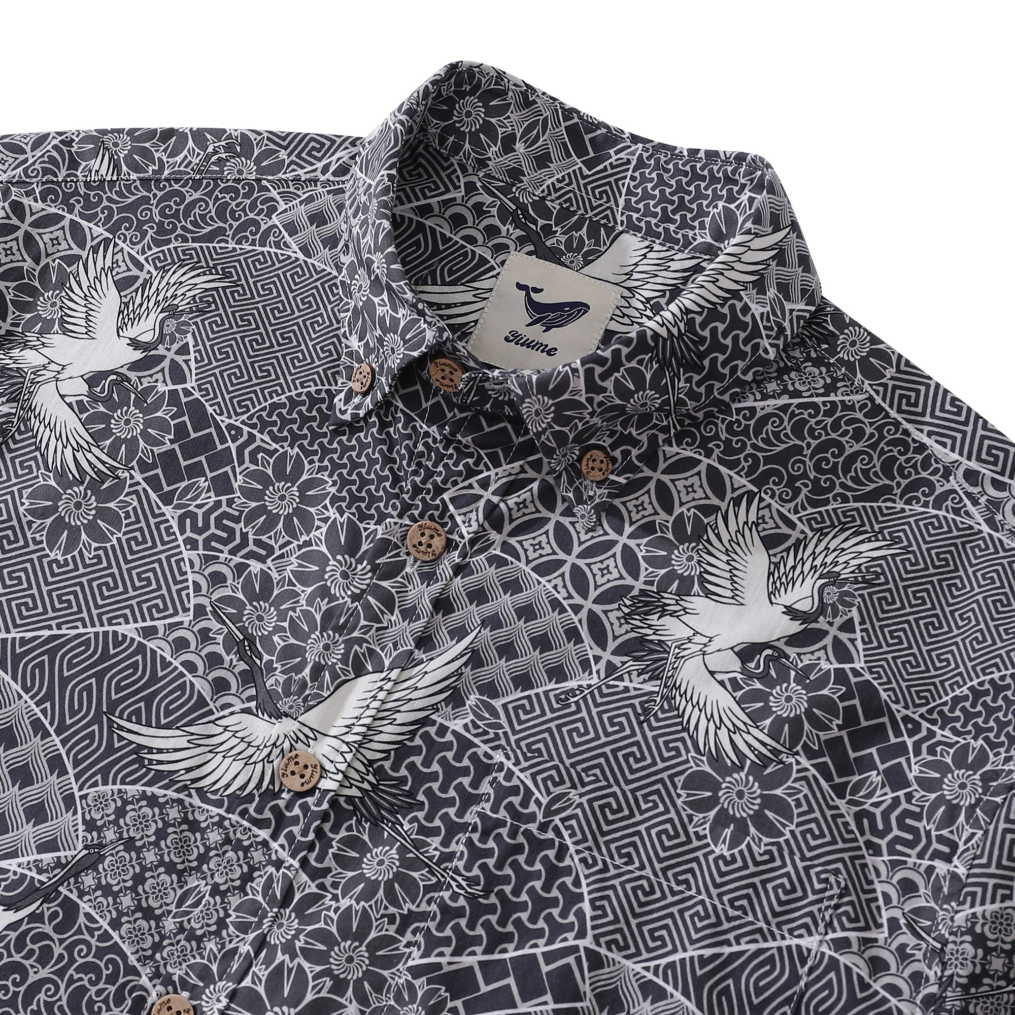 Chemise Grise Grue Pour Hommes Chemise Hawaïenne en Coton Chemise Aloha Amusante Chemise à Boutons Courte à Manches