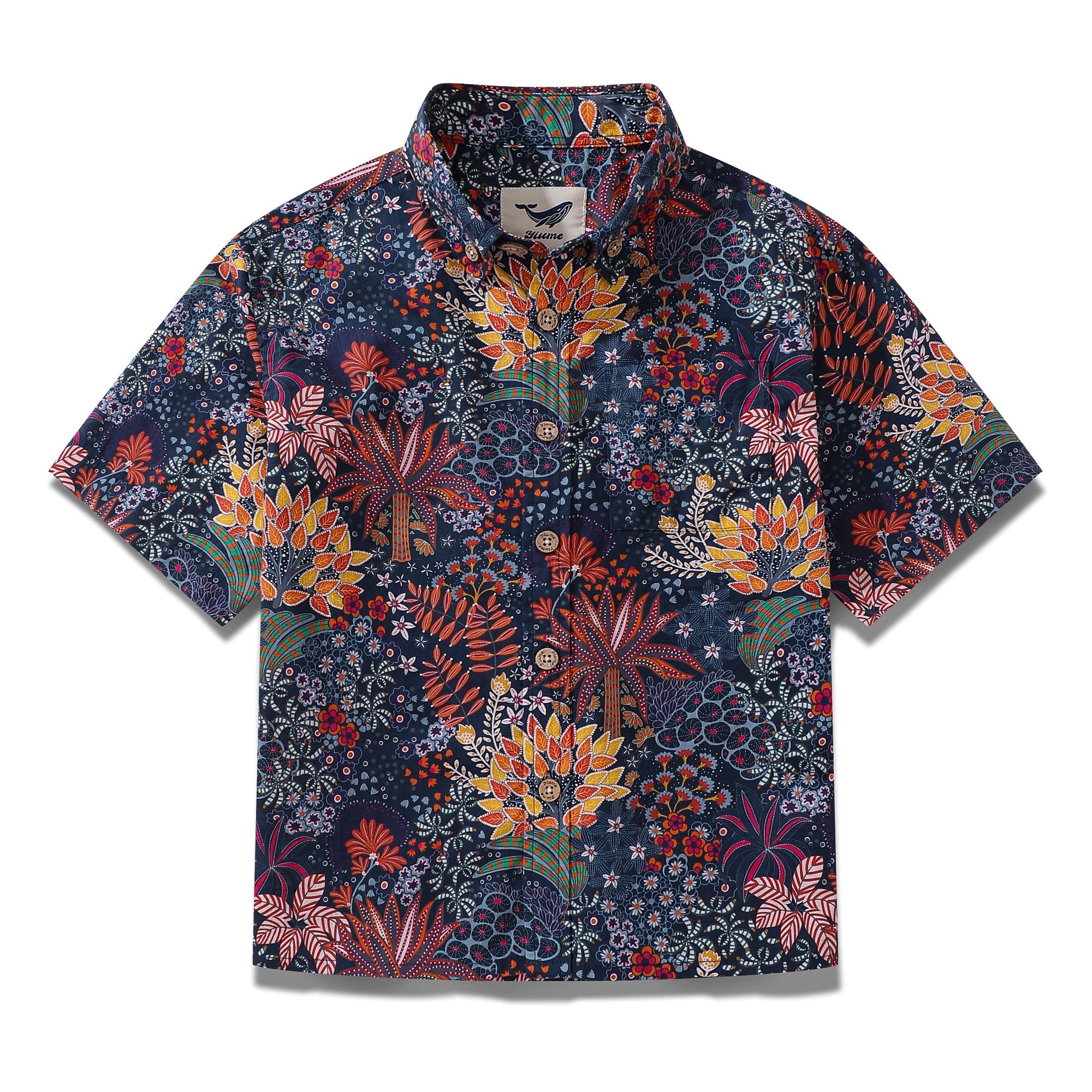 Children's Hawaiian Shirt Quirky Plants Print Cotton Button-down Short Sleeve Quirky Plants Youth Shirt