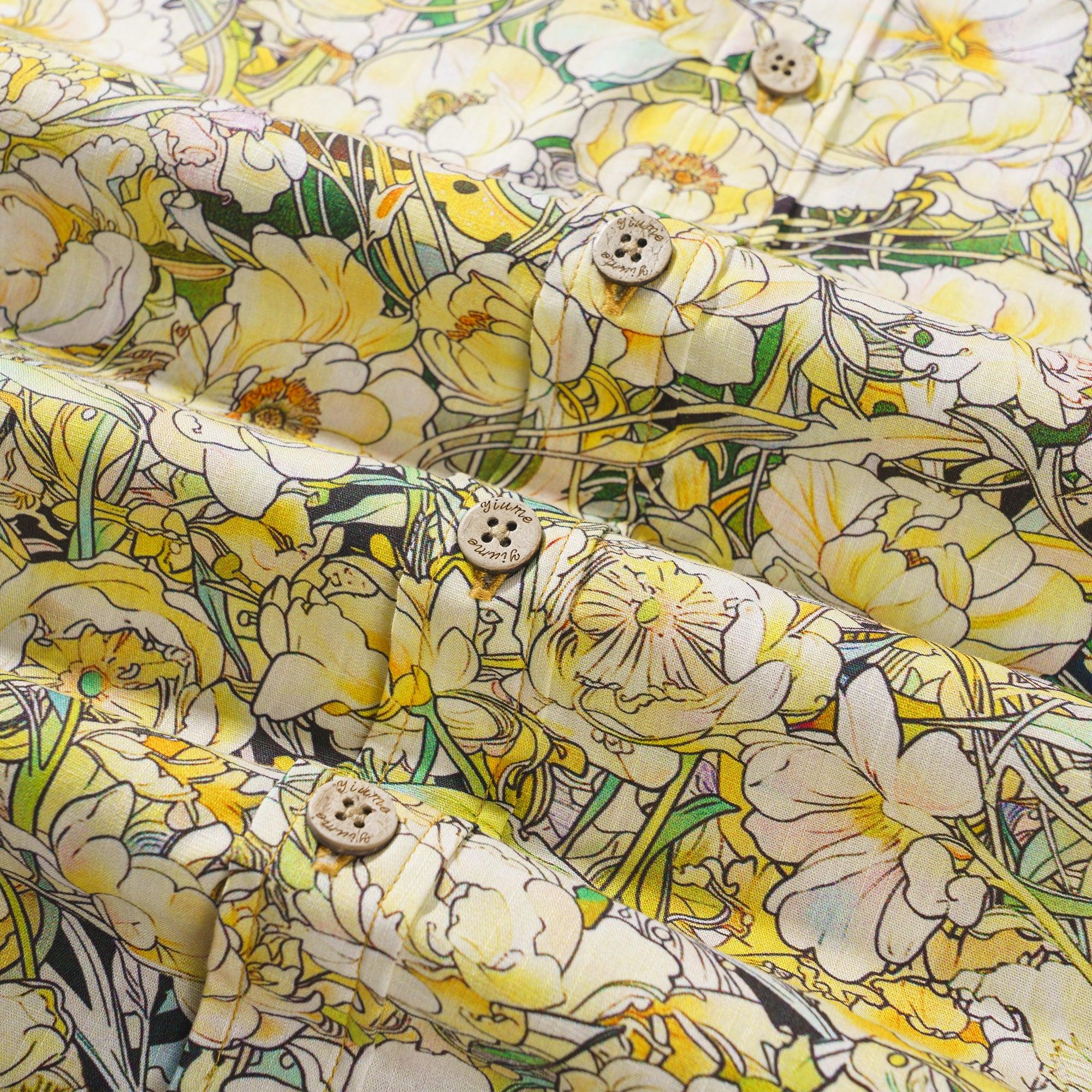Chemise hawaïenne florale 100 % coton pour homme, à manches courtes, à boutons, chemise Aloha jaune