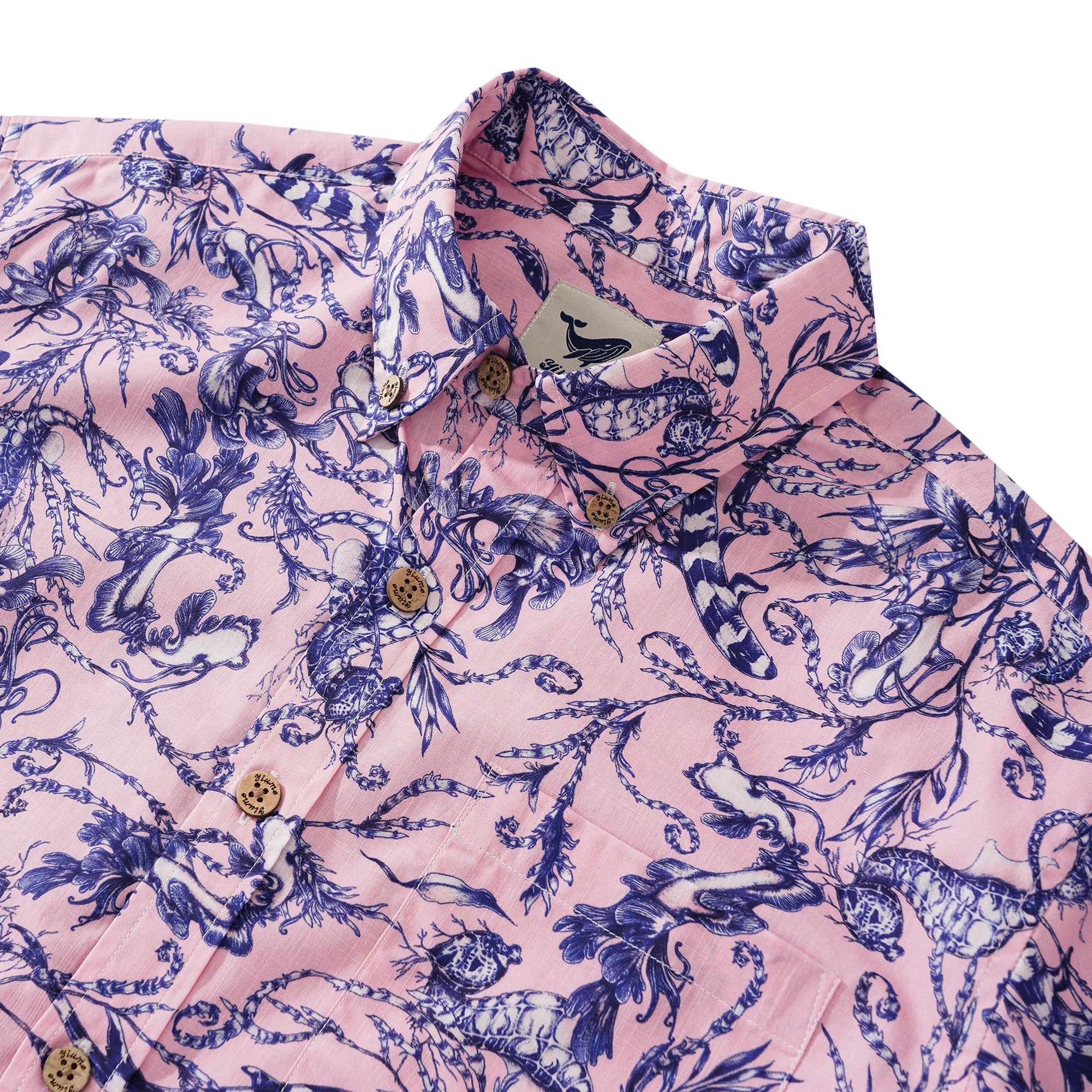 Chemise hawaïenne masculine bouton à manches courtes 100% coton Oasis rose aloha par feanne rose oasis par feanne