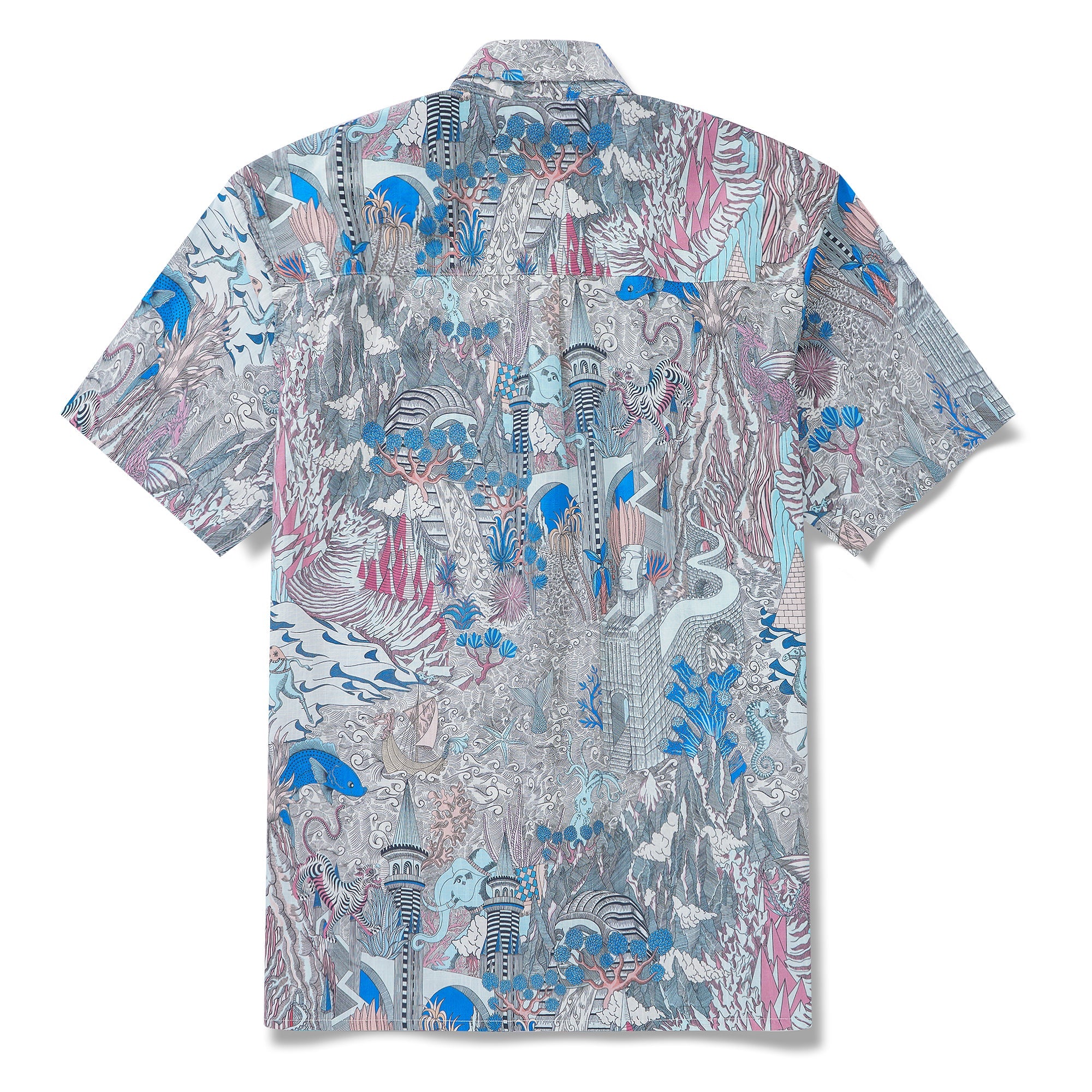 メンズアロハシャツ半袖ボタン100%コットンブルーAloha Cosmic Wonder