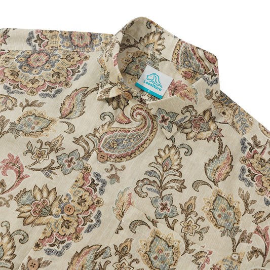 LeosWare® Men's Hawaiian Shirt Short Sleeve Button-up 100% Cotton Brown Aloha Vintage Paisley Accessory Collection