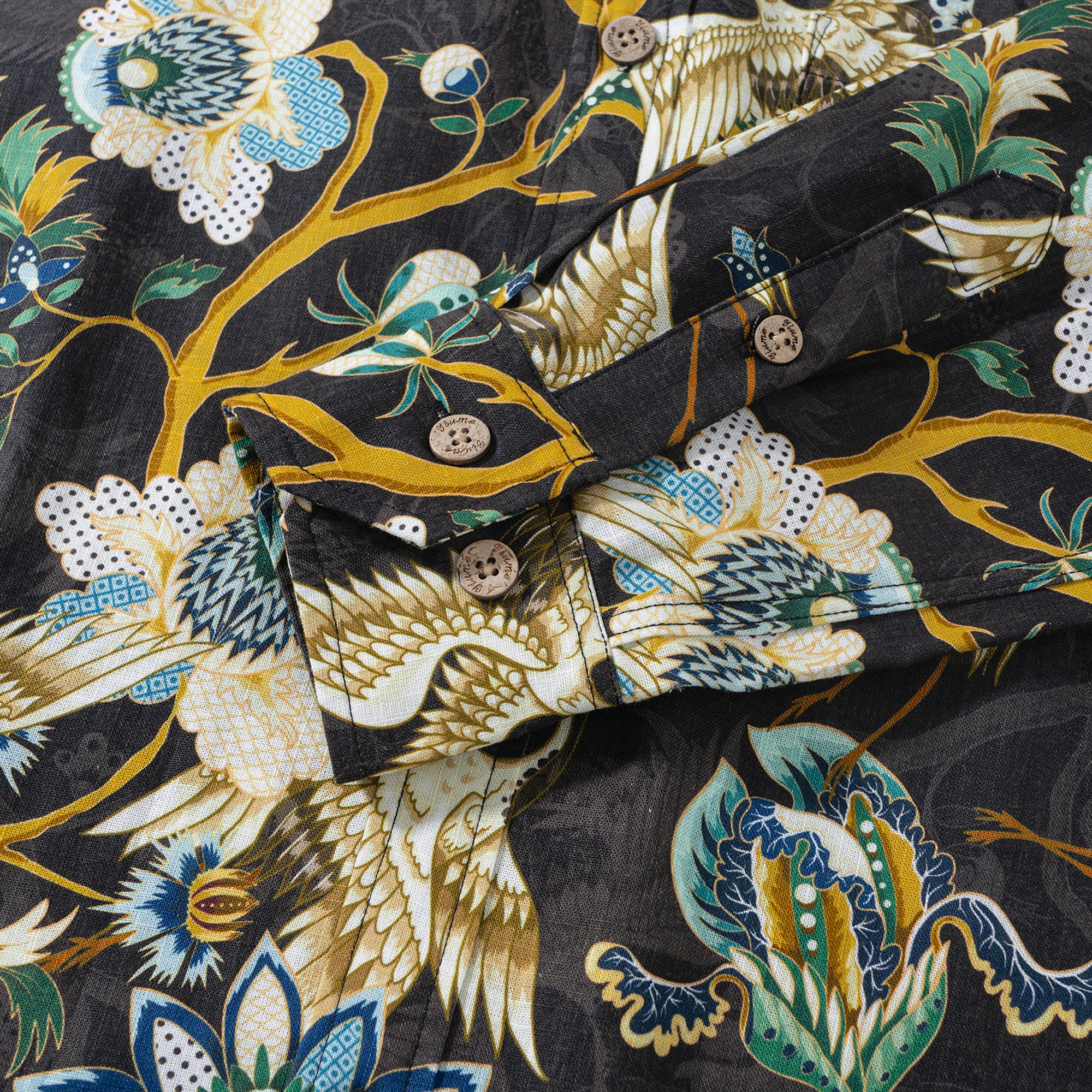 Herren Hawaiian Hemd Crane Eleganz Baumwoll Button Down Long Sleeve Aloha Shirt