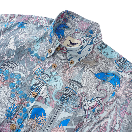 Chemise hawaïenne pour homme à manches courtes, boutonnée, 100 % coton, bleue, Aloha Cosmic Wonder